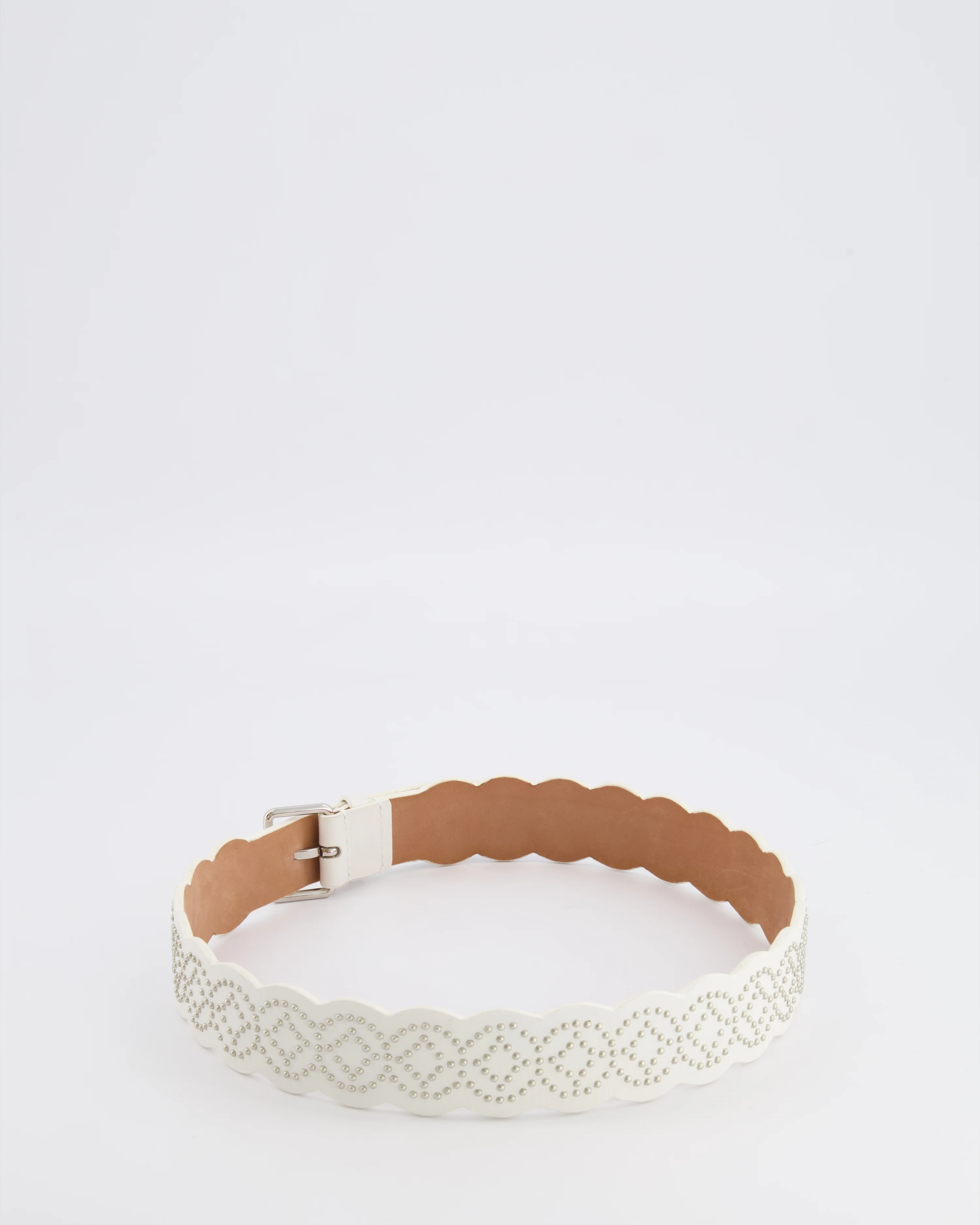 Alaia White Leather Scalloped Belt with Silver Stud Embellishments 70cm RRP £800 - Image 8