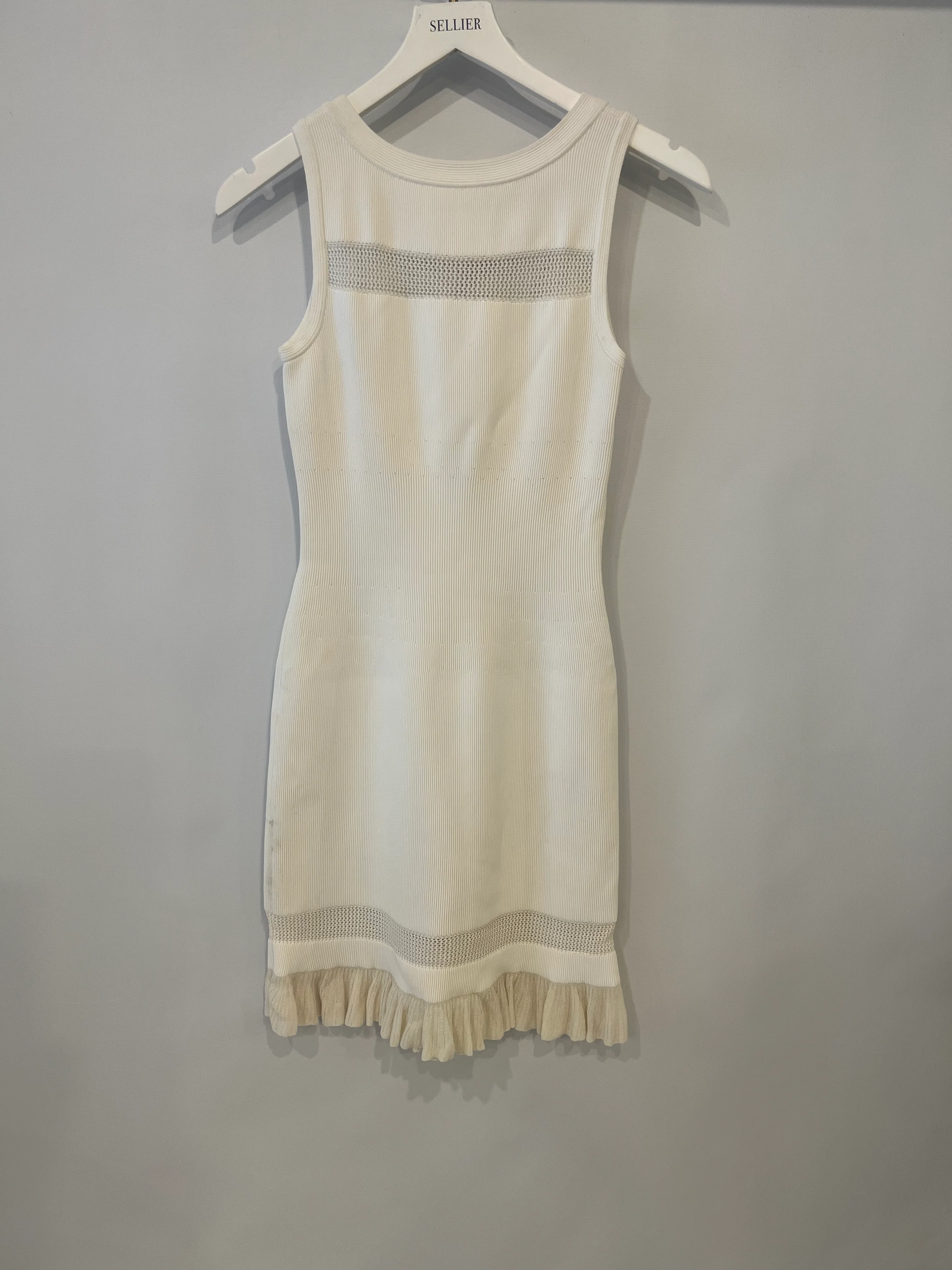 Alaïa White Ribbed Sleeveless Mini Dress with Knit and Frill Details Size FR 38 (UK 10) - Image 8