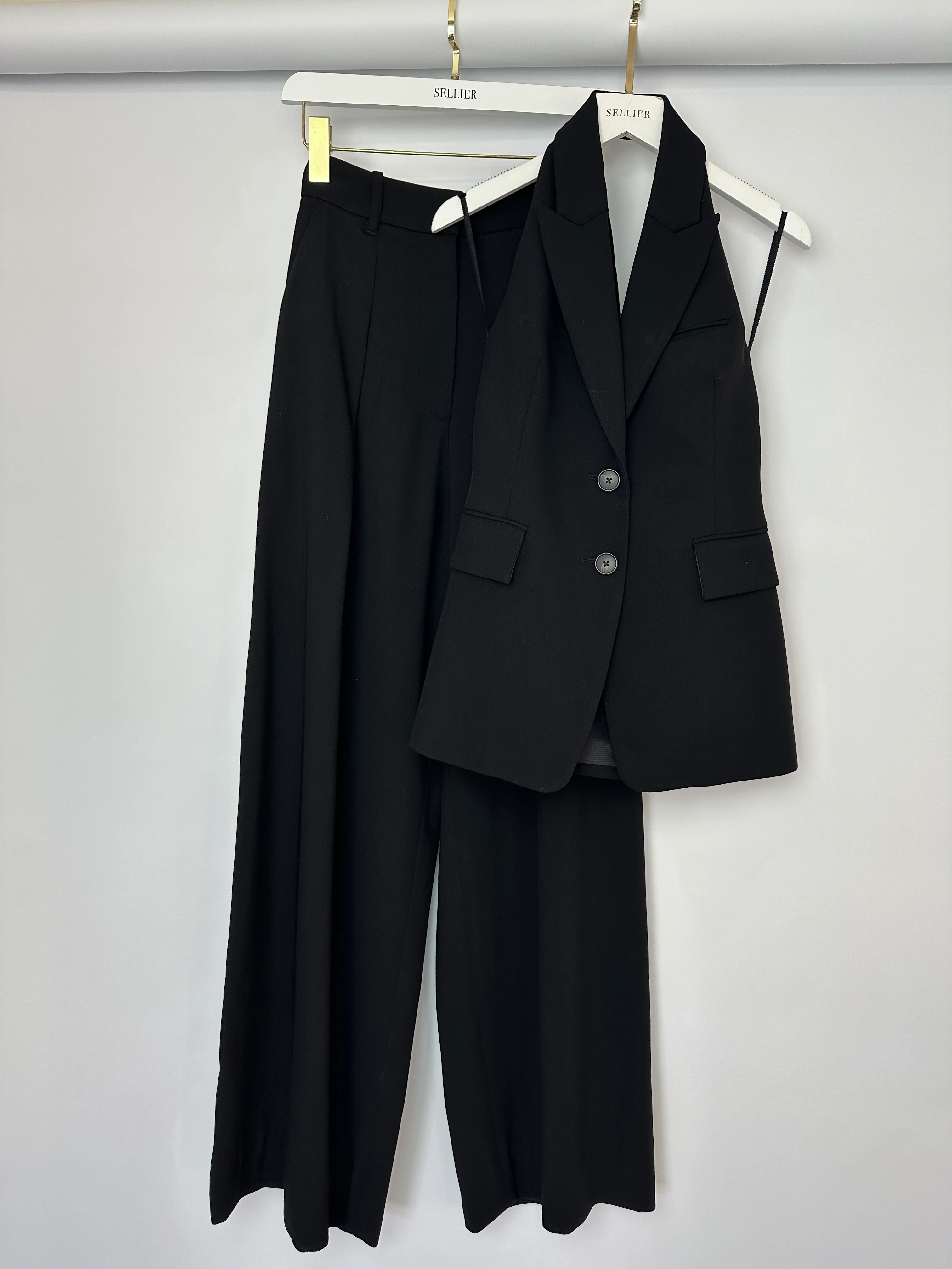 A.L.C Black Tailored Waistcoat and Wide Leg Trouser Set Top Size US 0 (UK 4) Trousers Size US 2 (UK 6) - Image 15