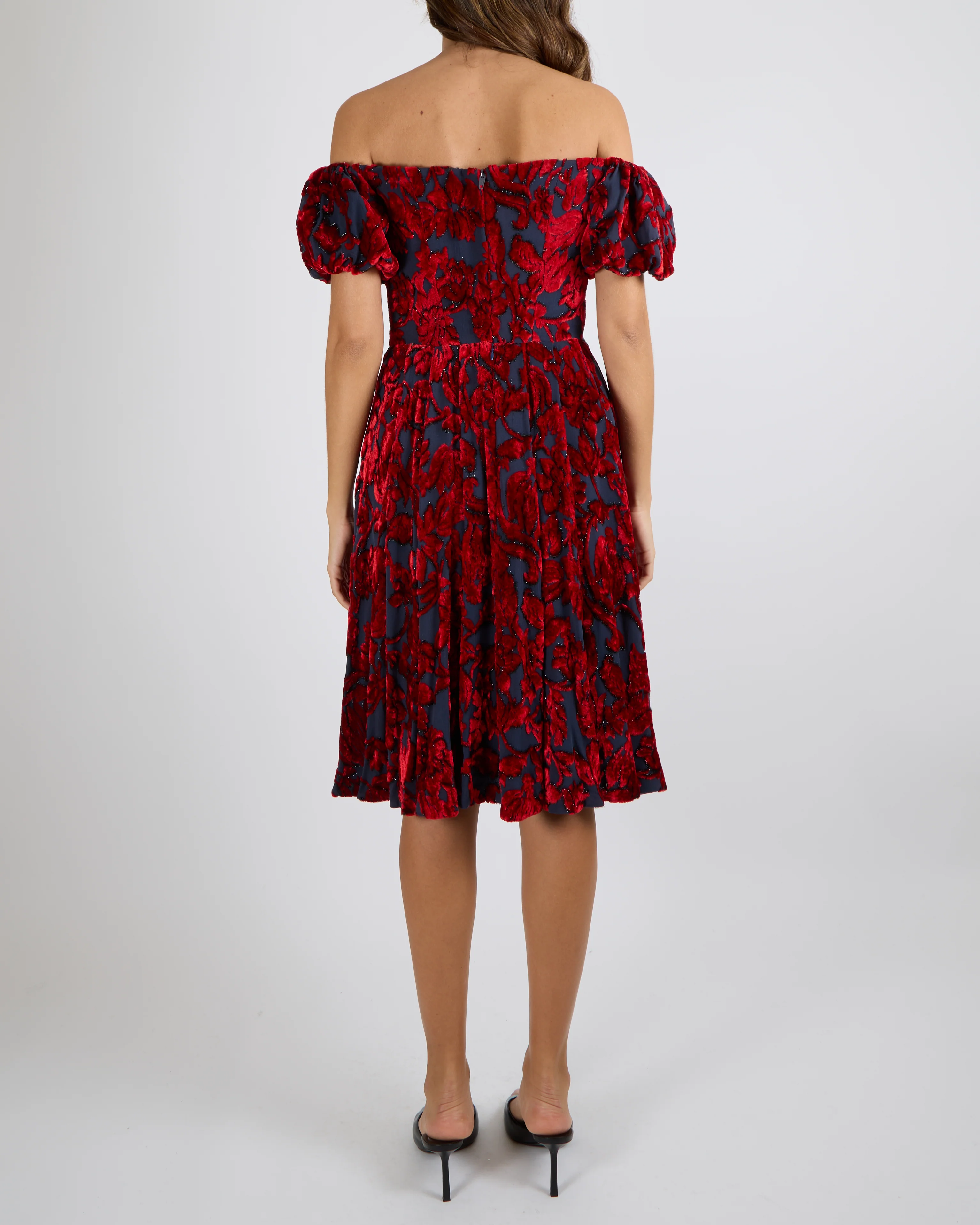 Alena Akhmadullina Blue and Red Short-Sleeve Midi Dress with Velvet Details Size UK 8 - Image 4