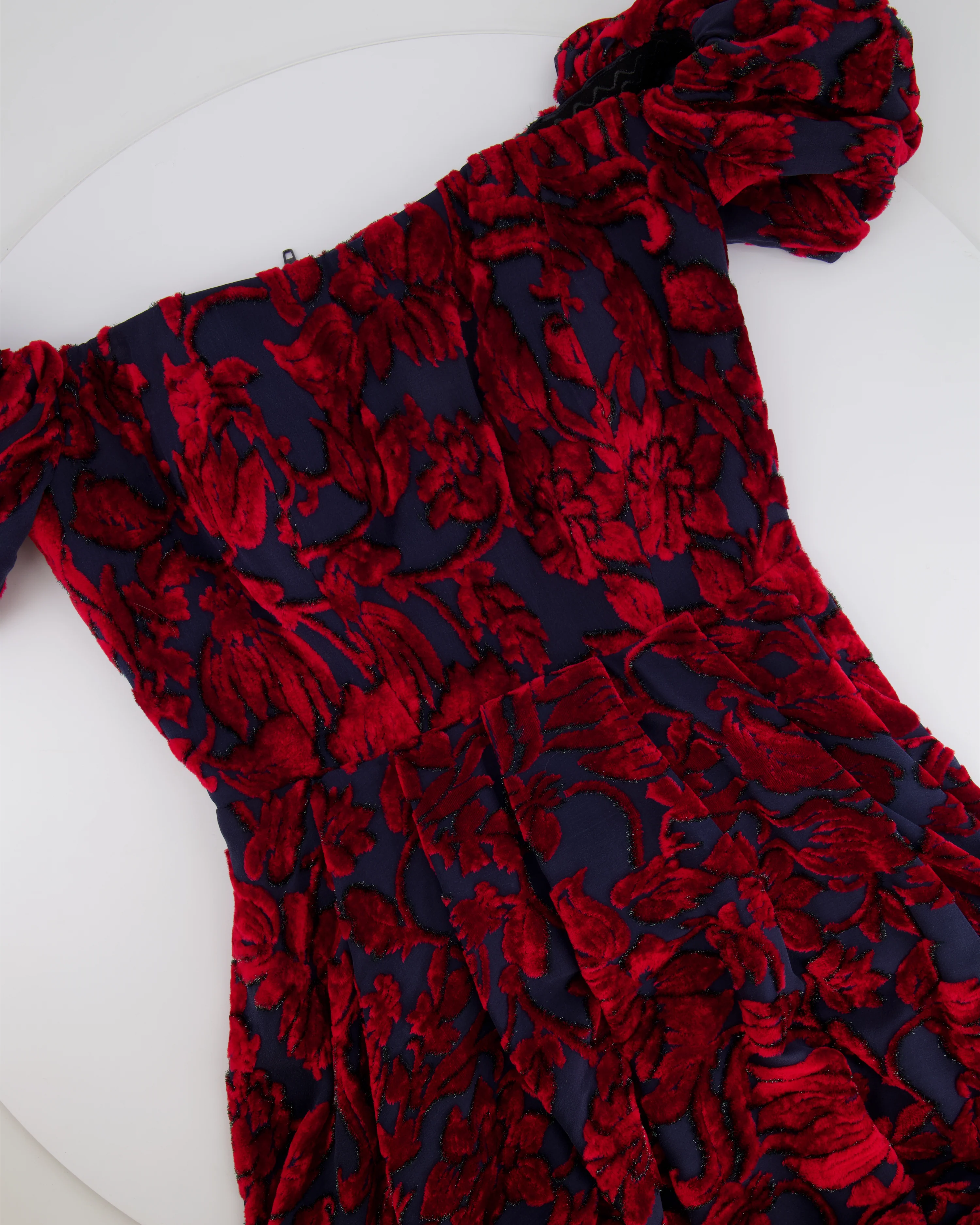 Alena Akhmadullina Blue and Red Short-Sleeve Midi Dress with Velvet Details Size UK 8 - Image 5