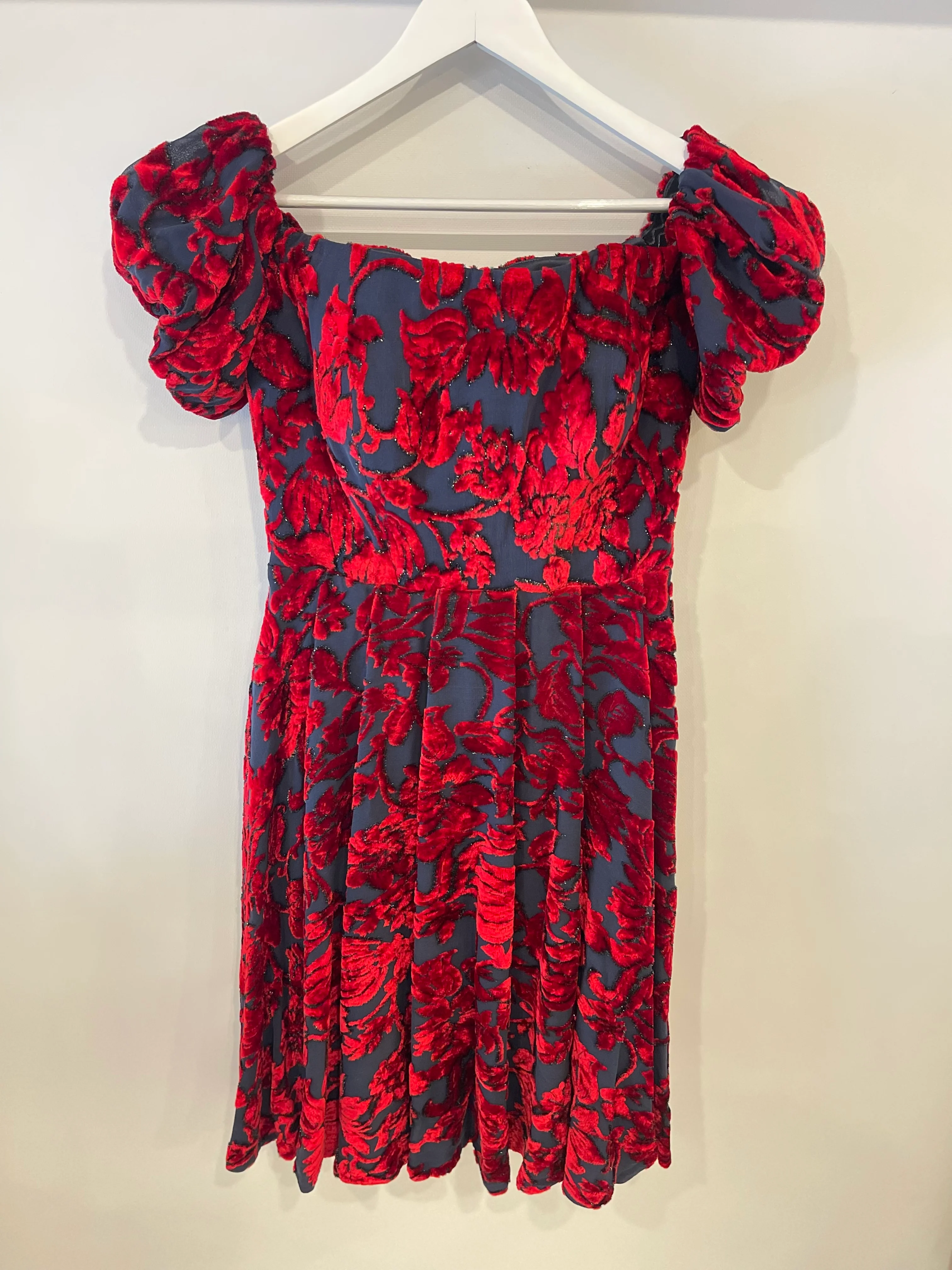 Alena Akhmadullina Blue and Red Short-Sleeve Midi Dress with Velvet Details Size UK 8 - Image 8