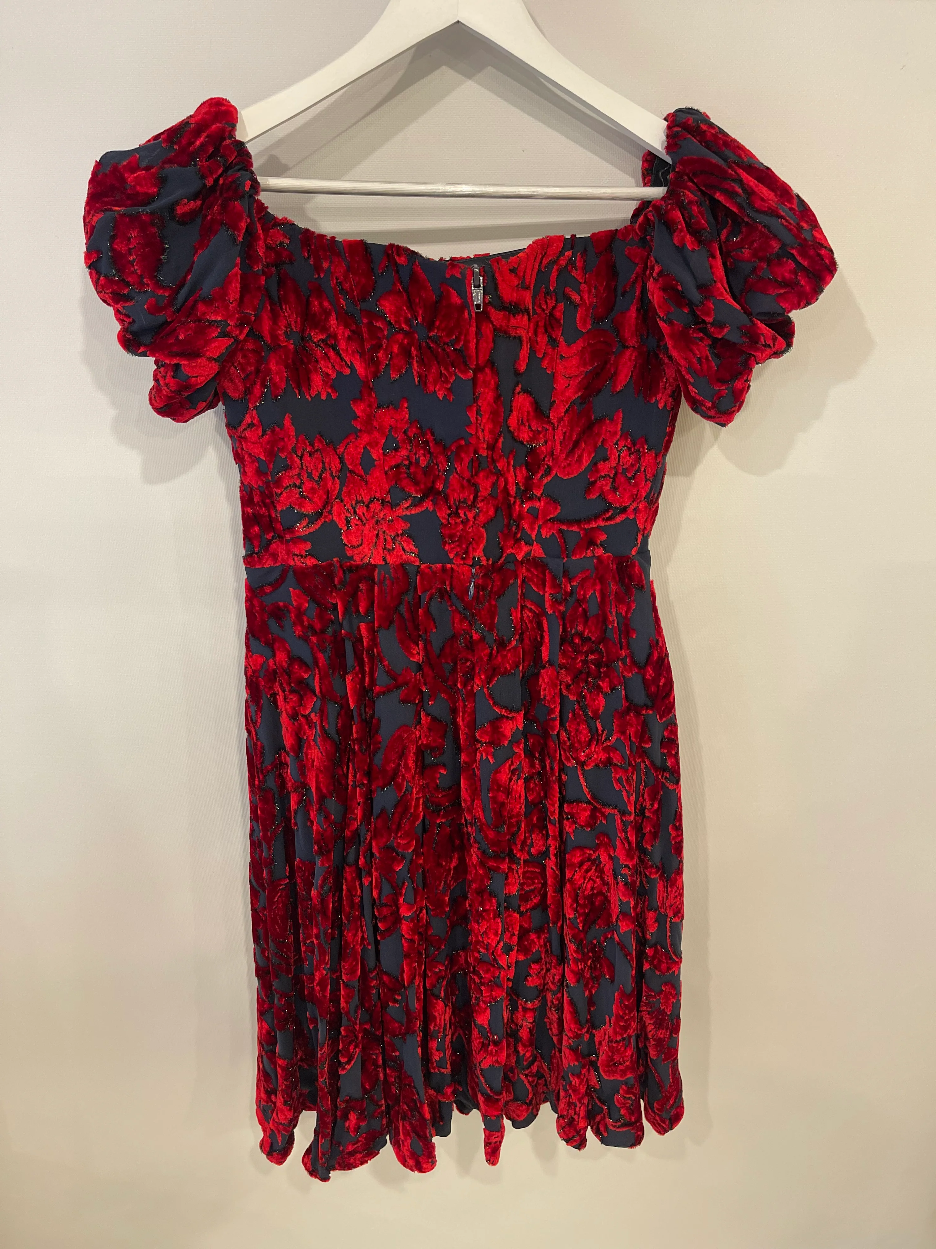 Alena Akhmadullina Blue and Red Short-Sleeve Midi Dress with Velvet Details Size UK 8 - Image 9