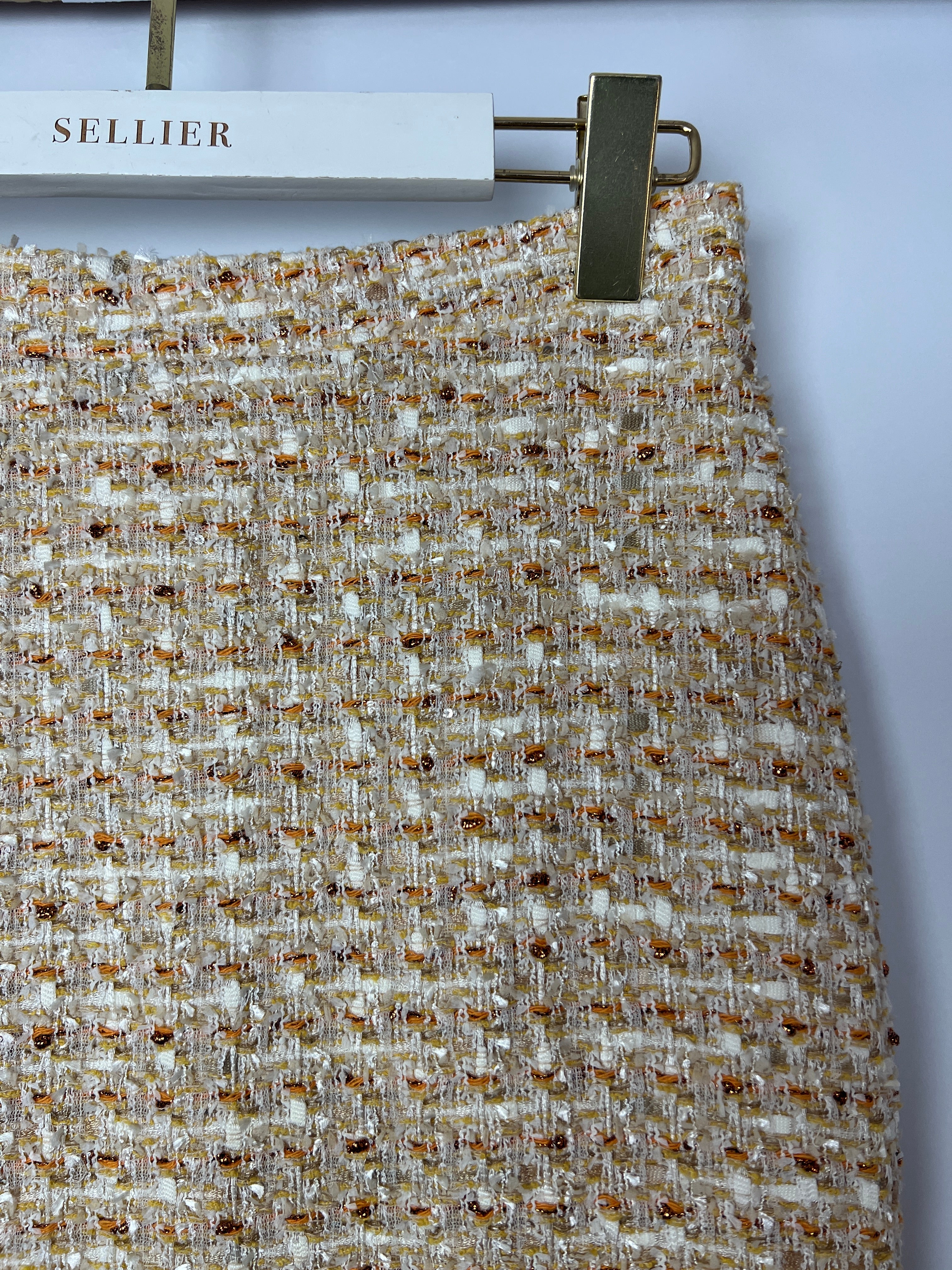 Alessandra Rich Beige, Yellow and Orange Tweed Midi Skirt Size IT 40 (UK 8) - Image 10