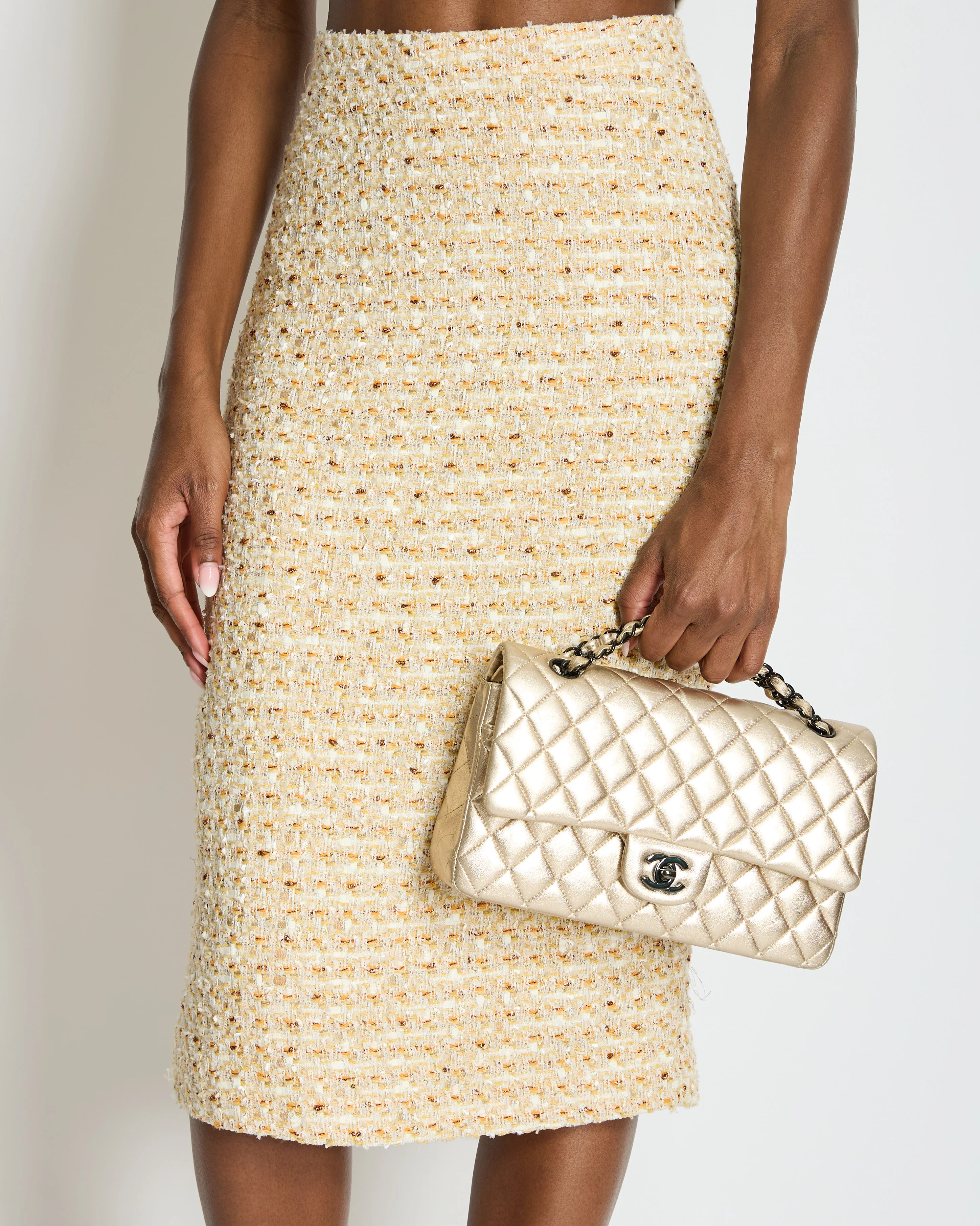 Alessandra Rich Beige, Yellow and Orange Tweed Midi Skirt Size IT 40 (UK 8) - Image 4