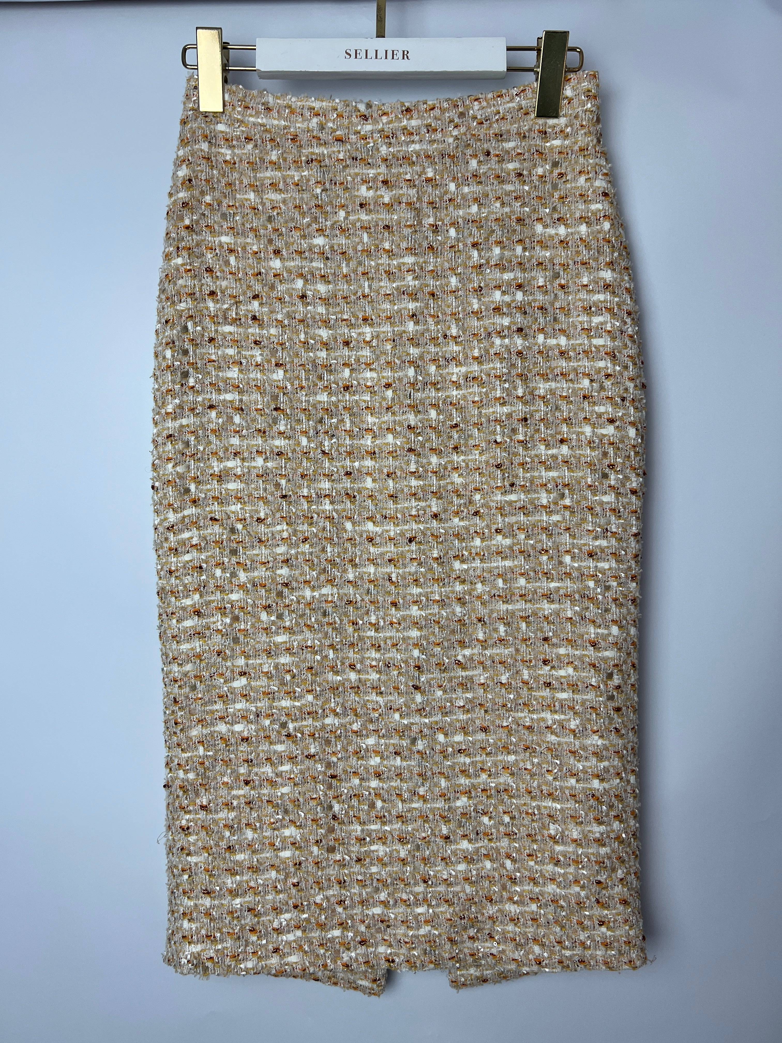 Alessandra Rich Beige, Yellow and Orange Tweed Midi Skirt Size IT 40 (UK 8) - Image 8