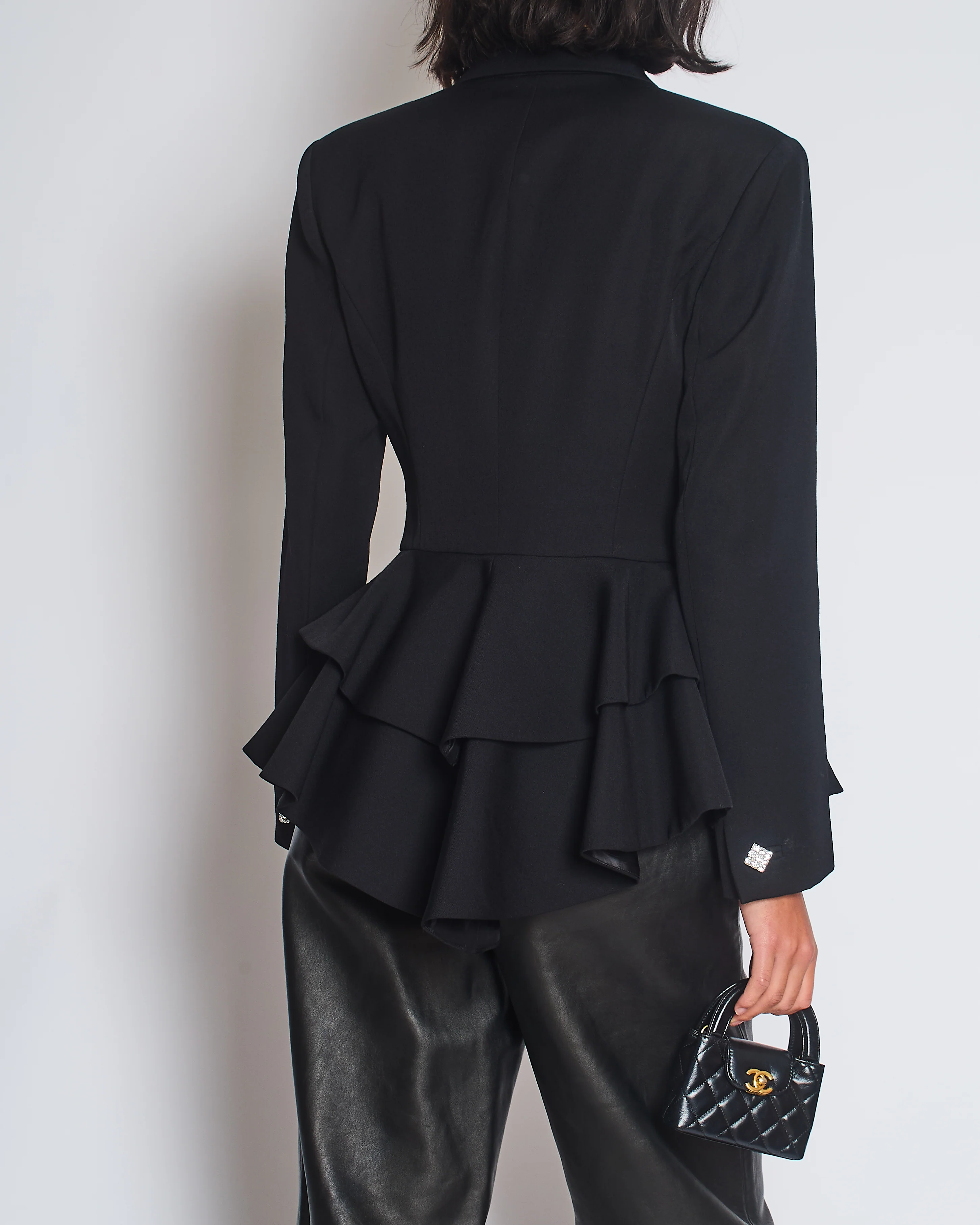 Alessandra Rich Black Double Breasted Blazer with Crystal Rhinestony Buttons IT 40 (UK 8) - Image 5