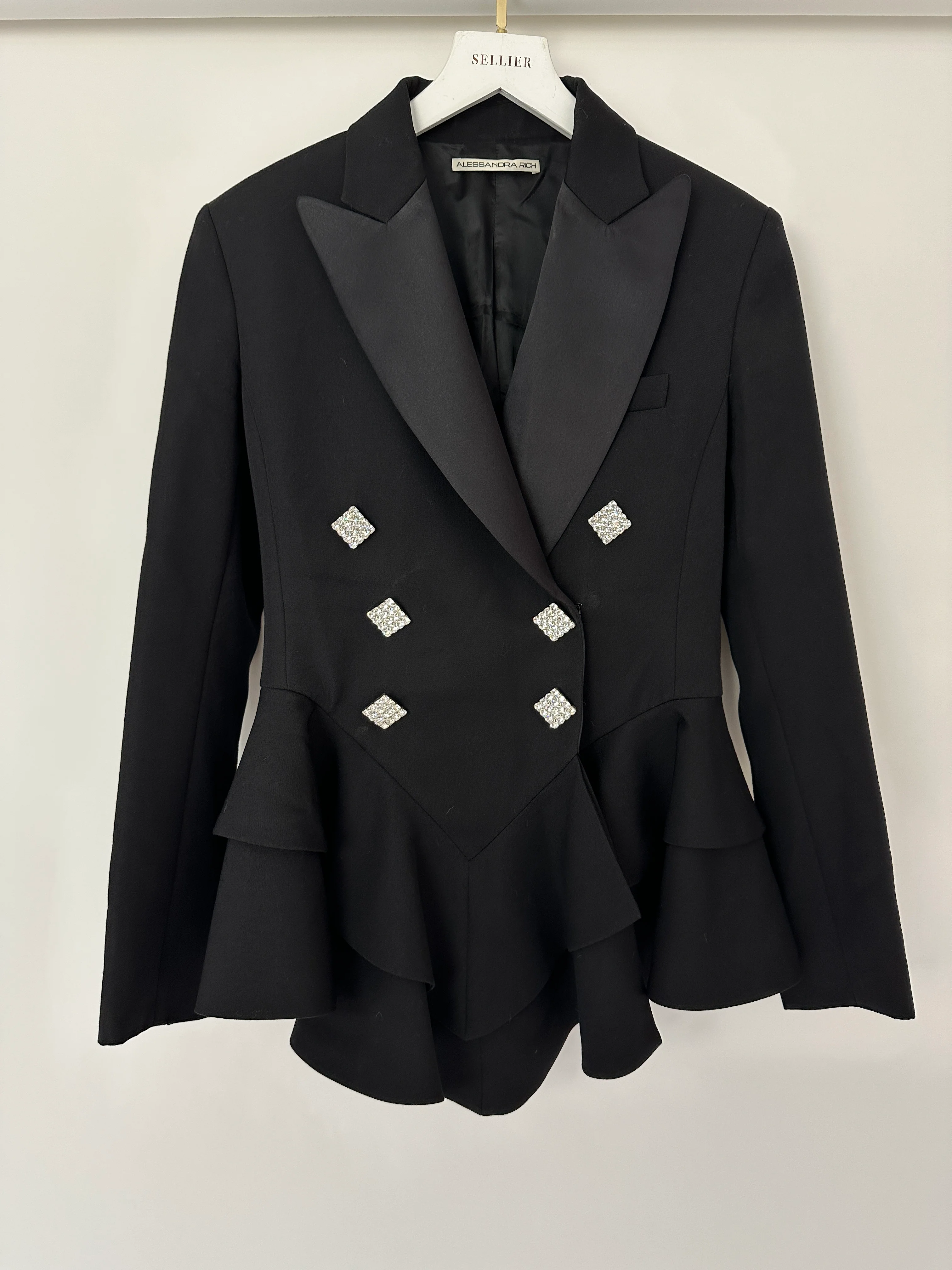 Alessandra Rich Black Double Breasted Blazer with Crystal Rhinestony Buttons IT 40 (UK 8) - Image 8