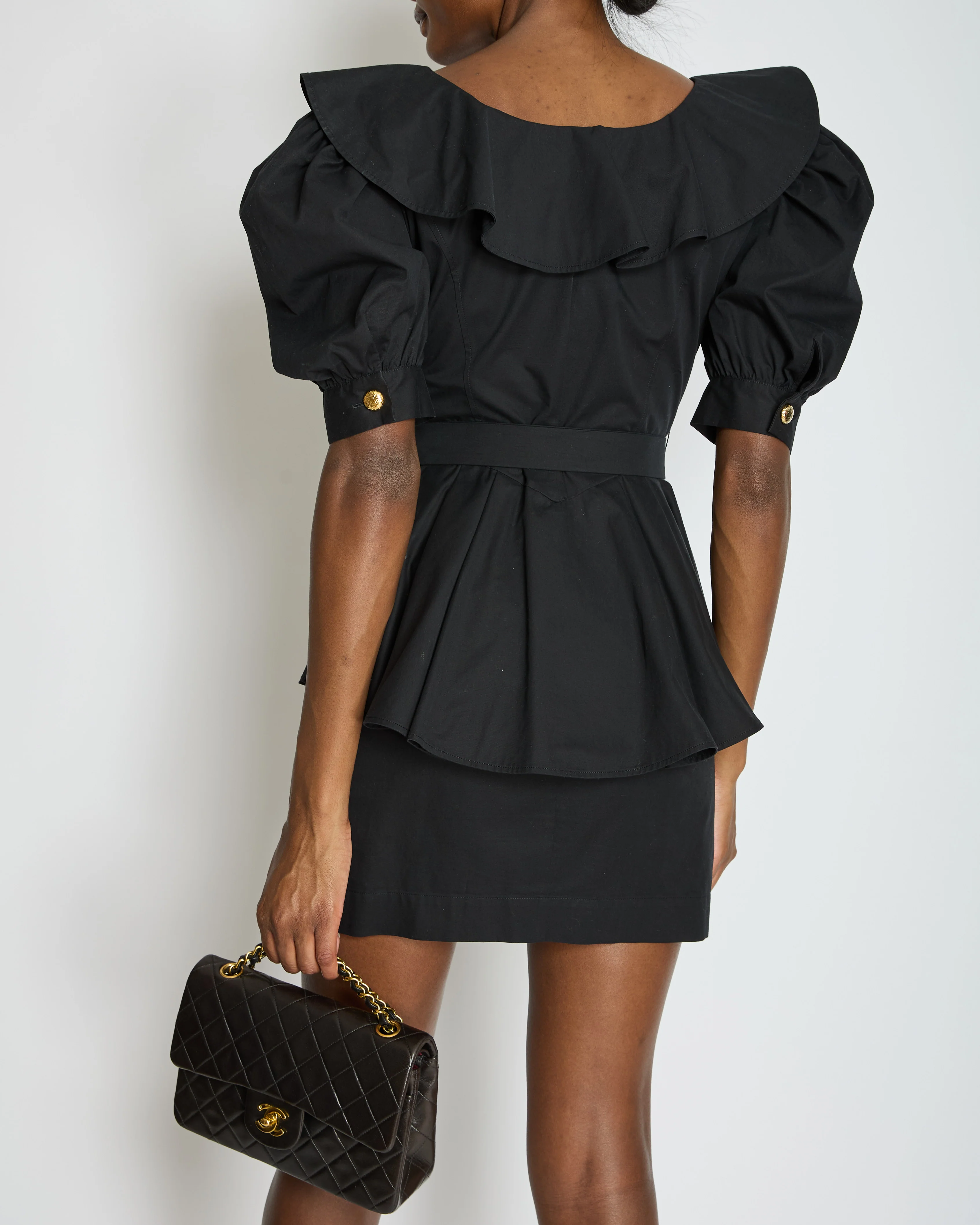 Alessandra Rich Black Mini Dress with Bow Neckline and Belt Detailing Size IT 40 (UK 8) - Image 3
