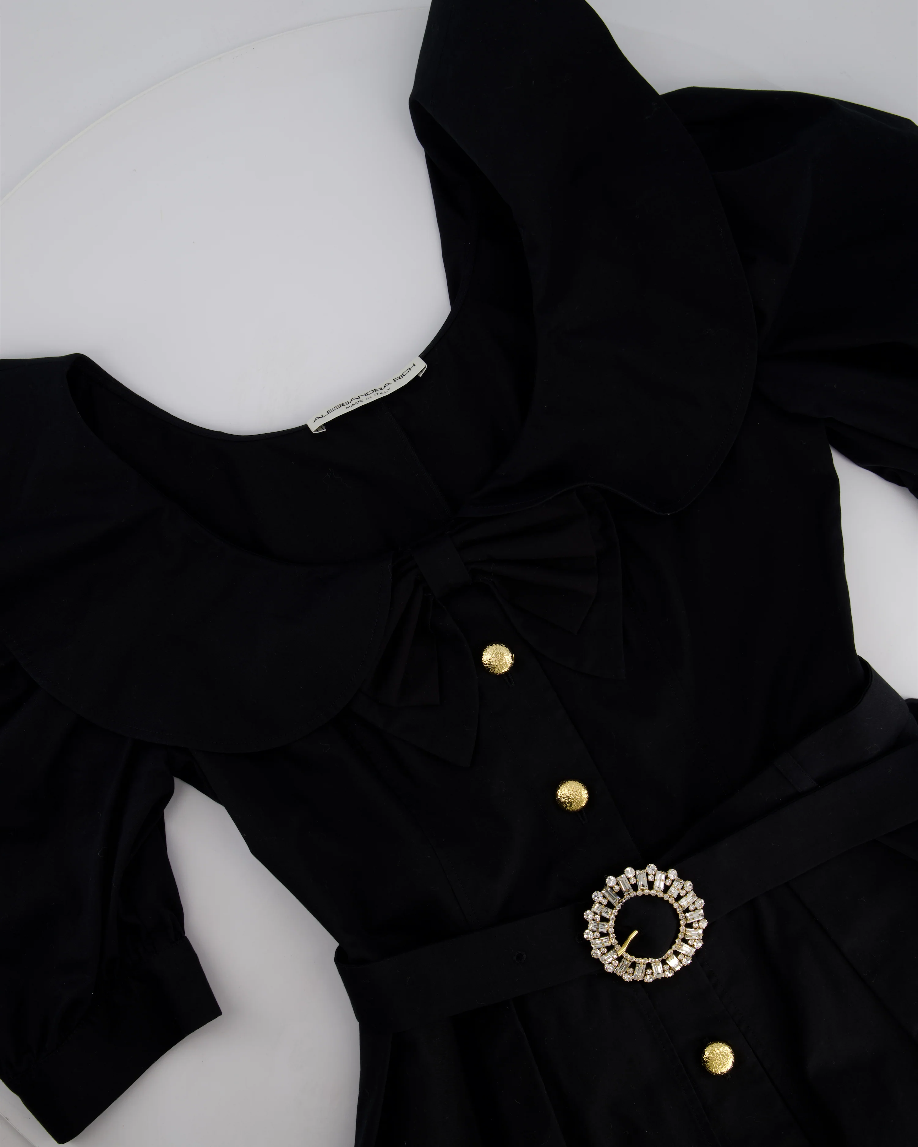 Alessandra Rich Black Mini Dress with Bow Neckline and Belt Detailing Size IT 40 (UK 8) - Image 6