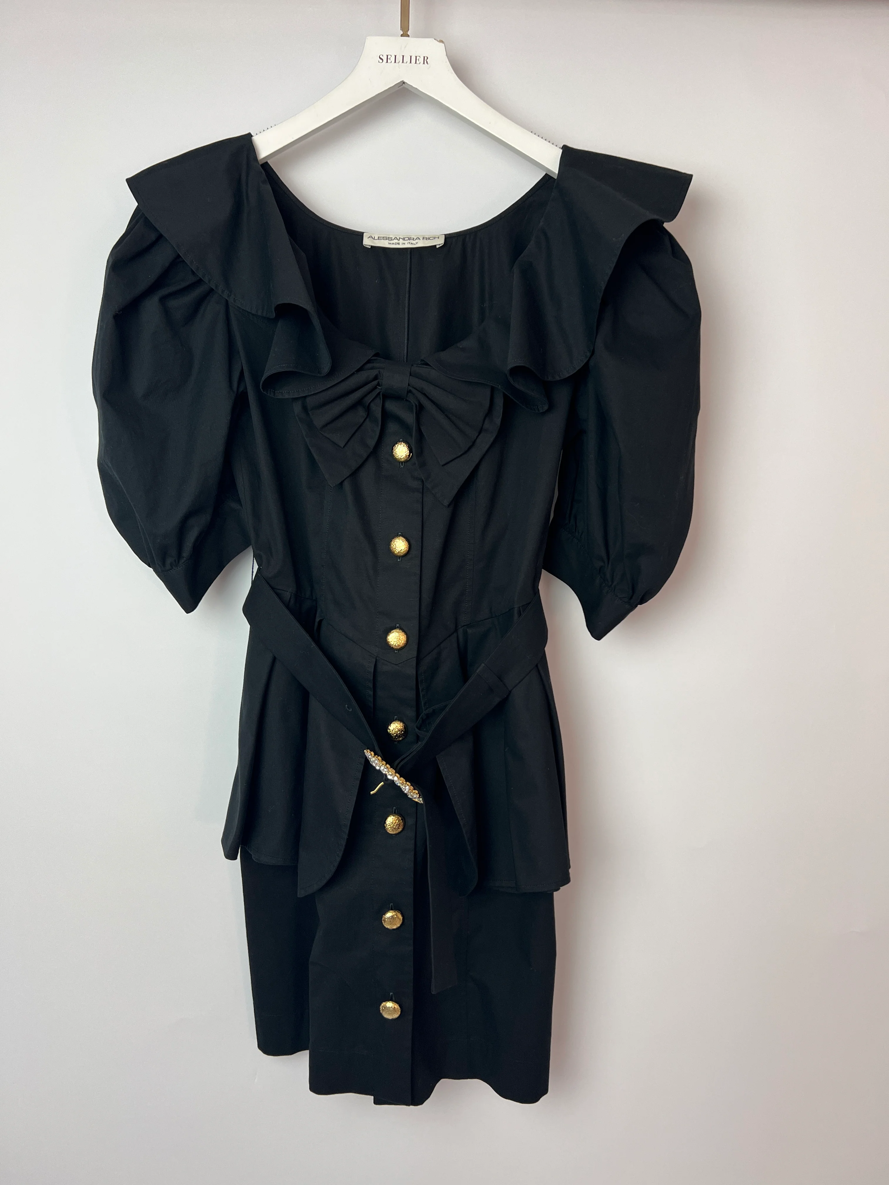 Alessandra Rich Black Mini Dress with Bow Neckline and Belt Detailing Size IT 40 (UK 8) - Image 9