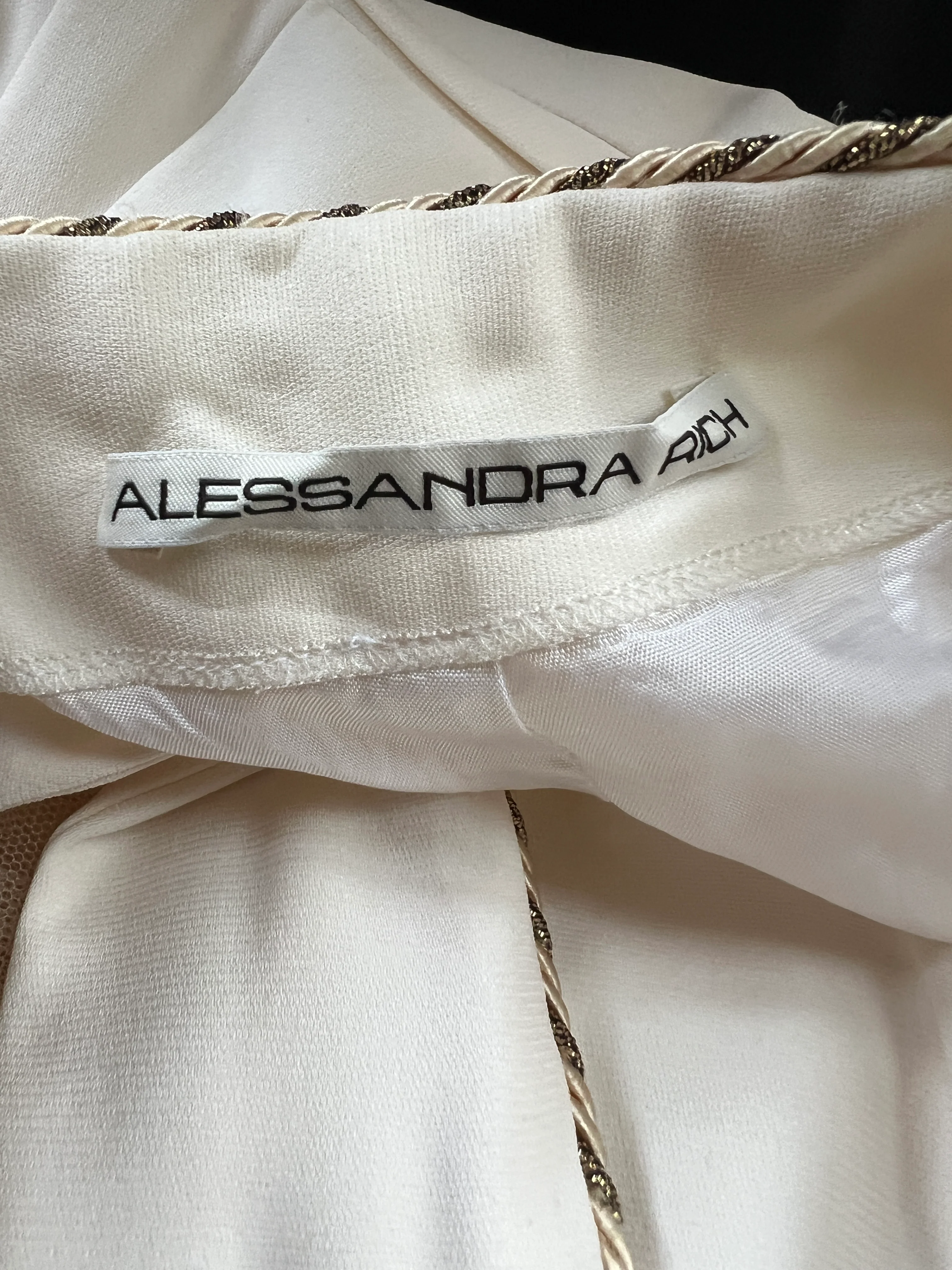 Alessandra Rich Cream Sleeveless Jumpsuit with Mesh V-Neck Panel and Gold Metallic trim Size IT 40 (UK 8) - Image 12