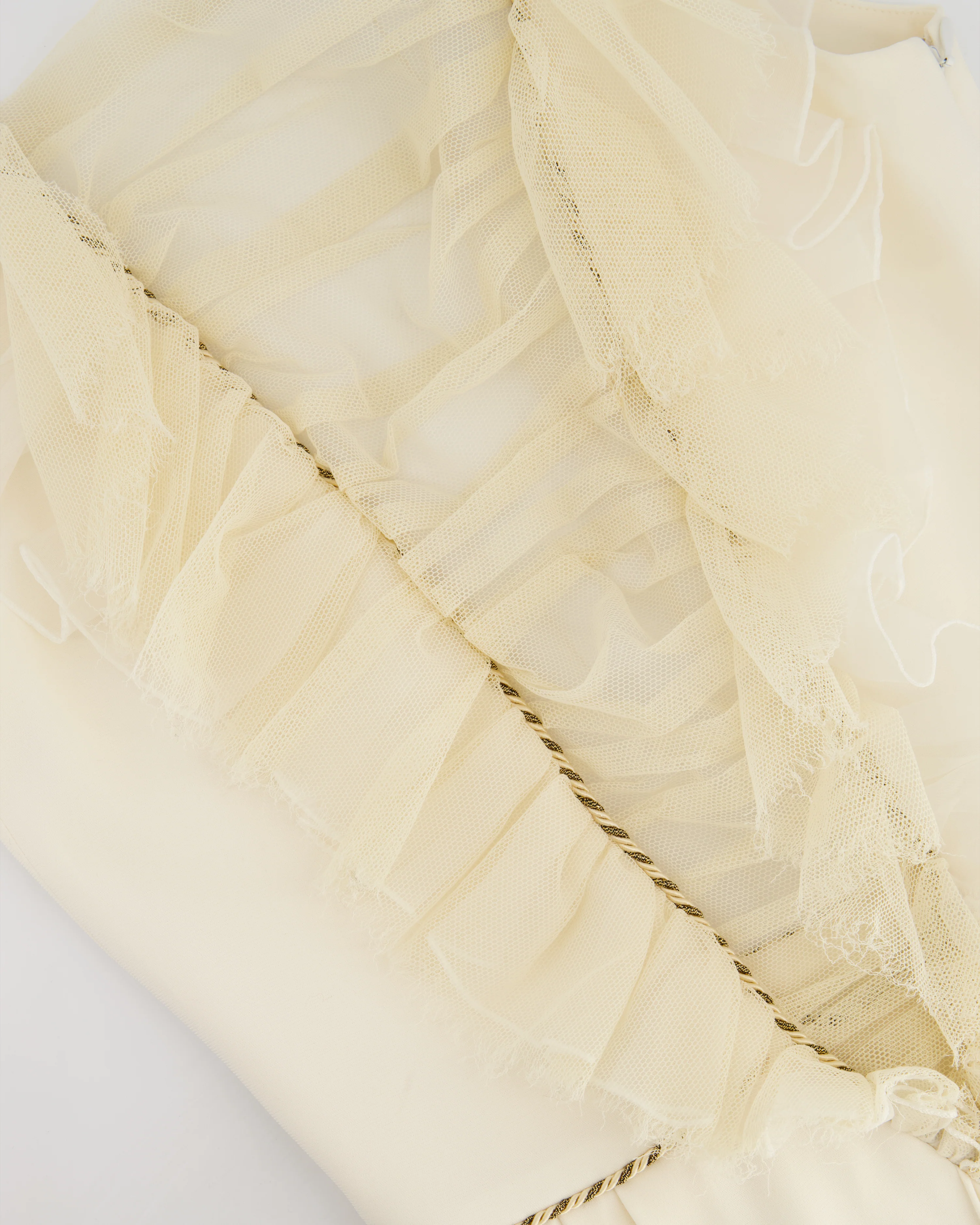 Alessandra Rich Cream Sleeveless Jumpsuit with Mesh V-Neck Panel and Gold Metallic trim Size IT 40 (UK 8) - Image 6