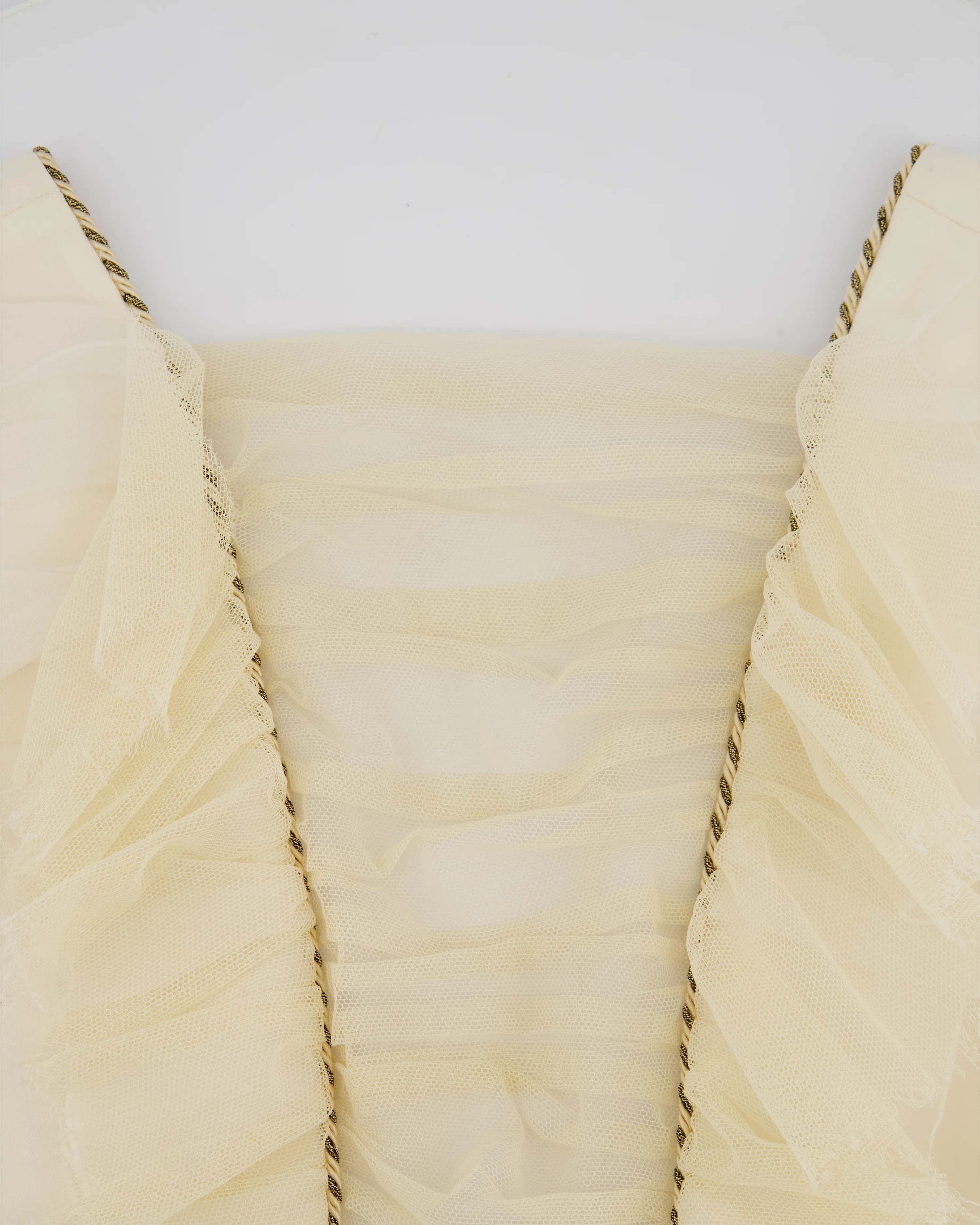 Alessandra Rich Cream Sleeveless Jumpsuit with Mesh V-Neck Panel and Gold Metallic trim Size IT 40 (UK 8) - Image 7