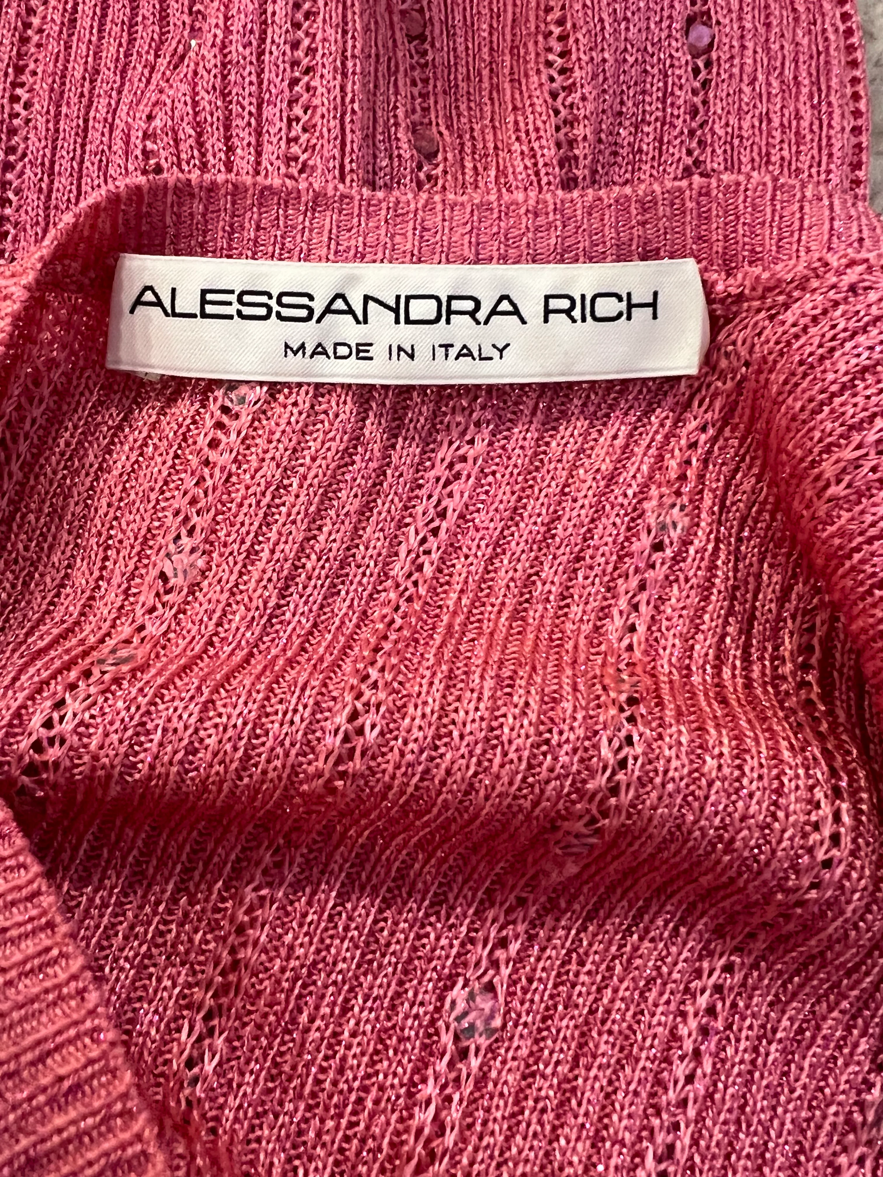 Alessandra Rich Pink Knit One-Shoulder Mini Dress with Crystal Embellishments and Silver Hardware Detail Size IT 42 (UK 10) RRP £890 - Image 5