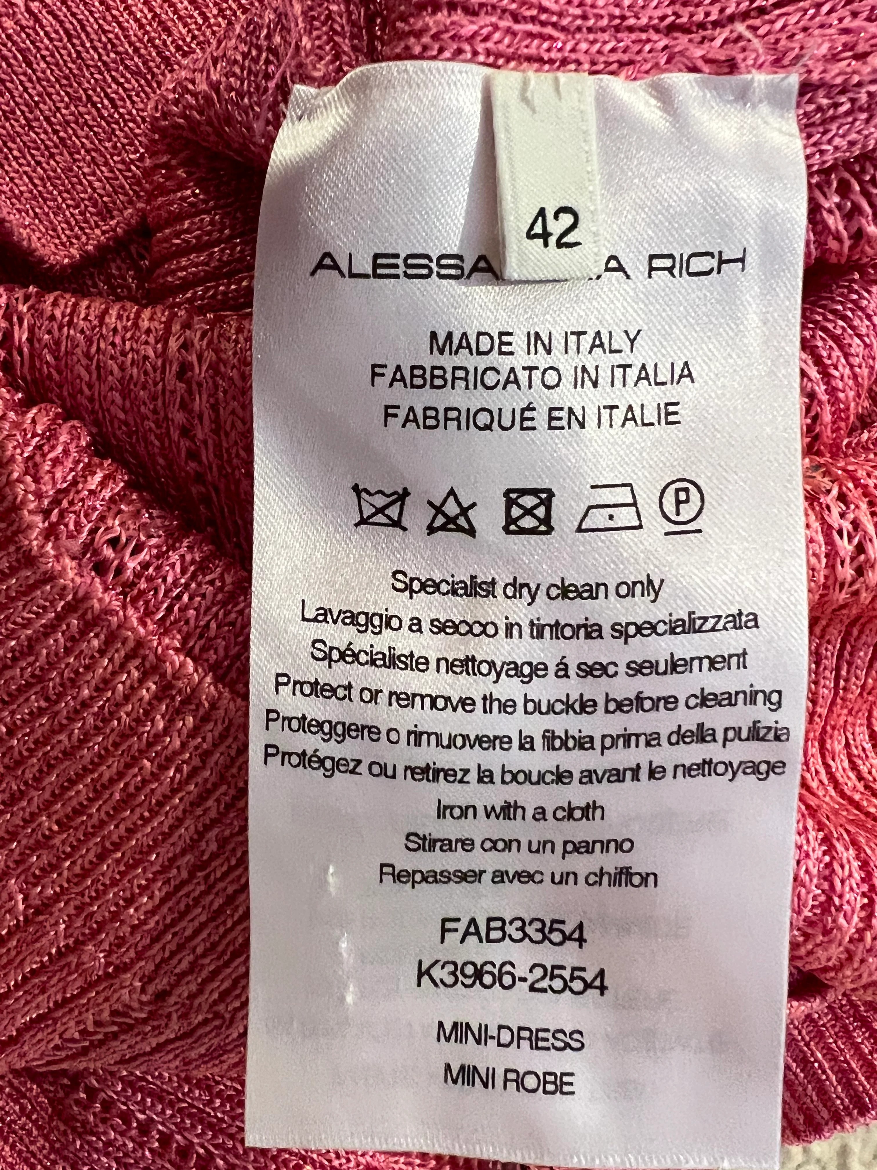 Alessandra Rich Pink Knit One-Shoulder Mini Dress with Crystal Embellishments and Silver Hardware Detail Size IT 42 (UK 10) RRP £890 - Image 6