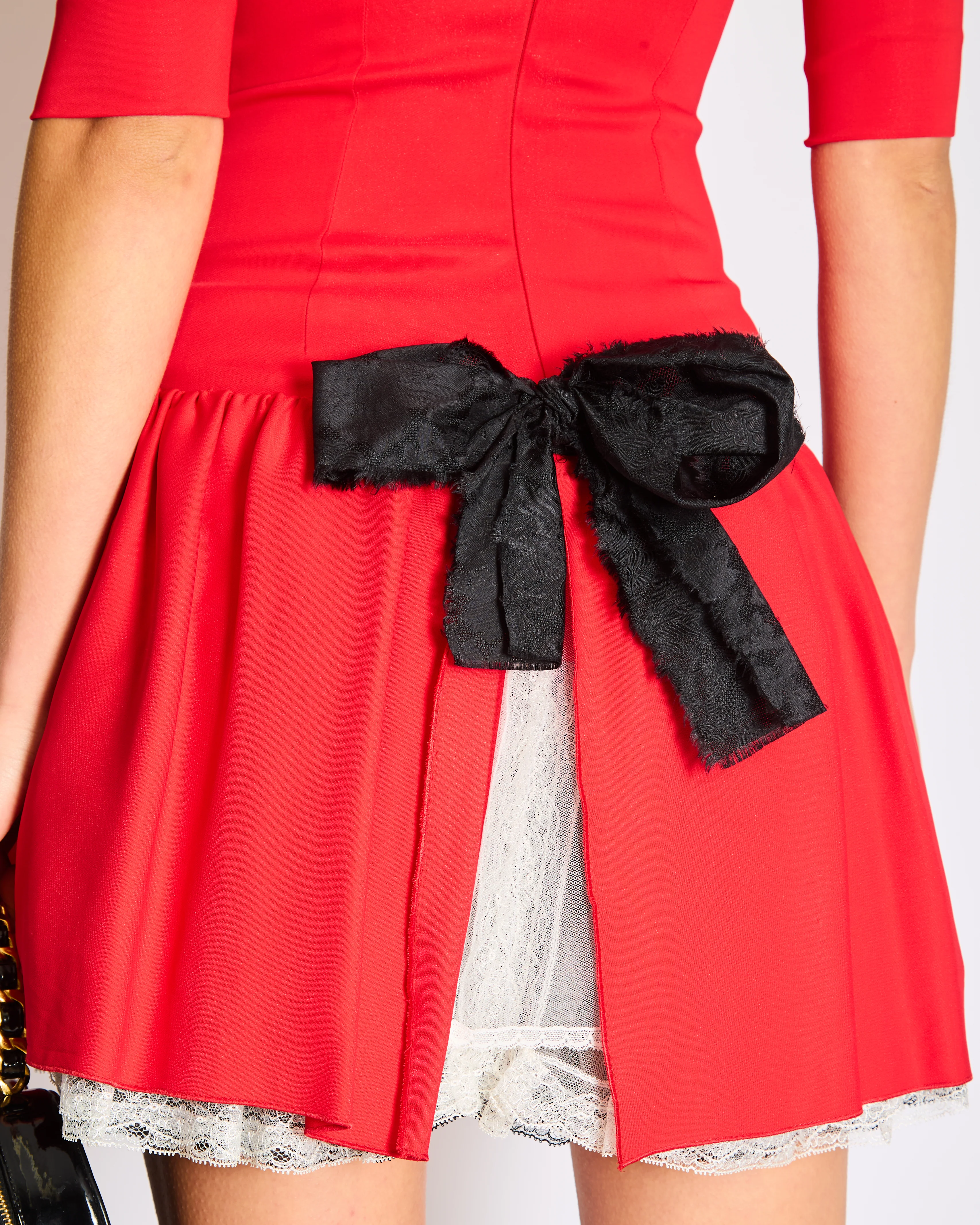 Alessandra Rich Red Long Sleeve Mini Dress with Lace and Bow Detail Size FR 38 (UK 10) - Image 3