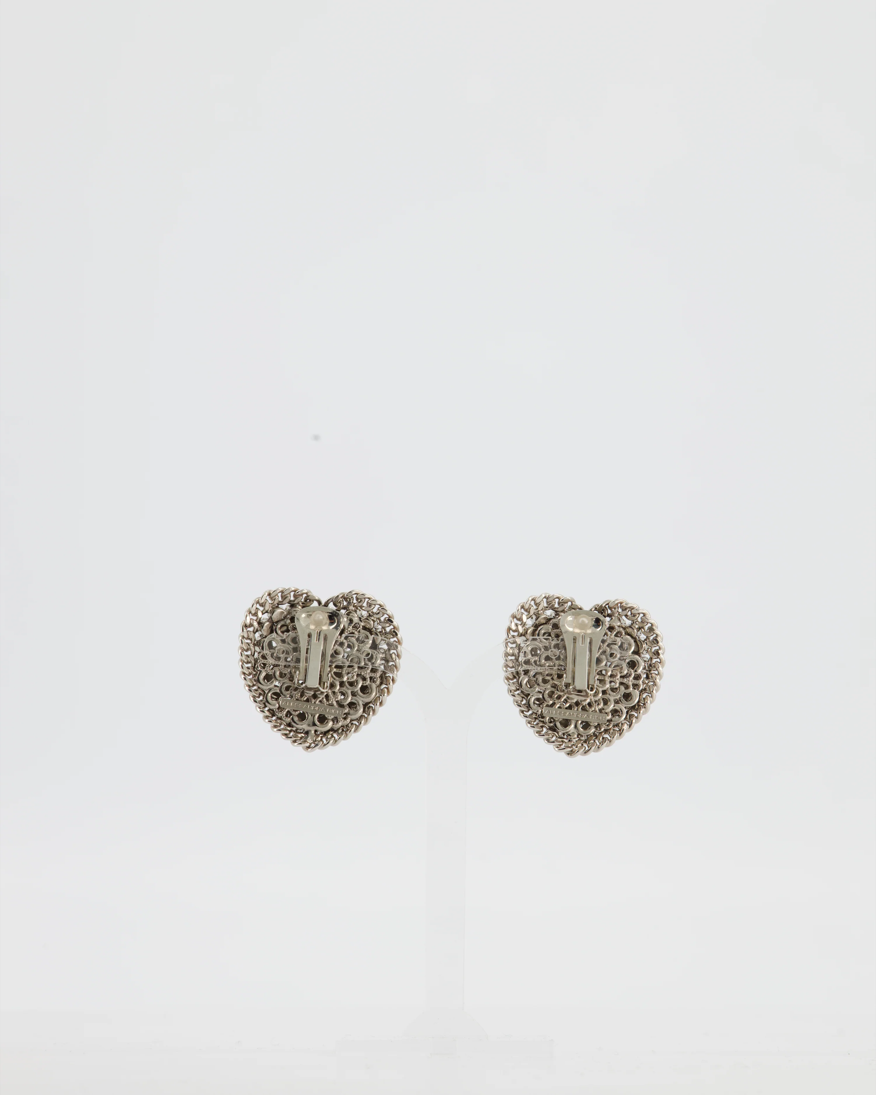 Alessandra Rich Silver Crystal Heart Clip-On Earrings - Image 3
