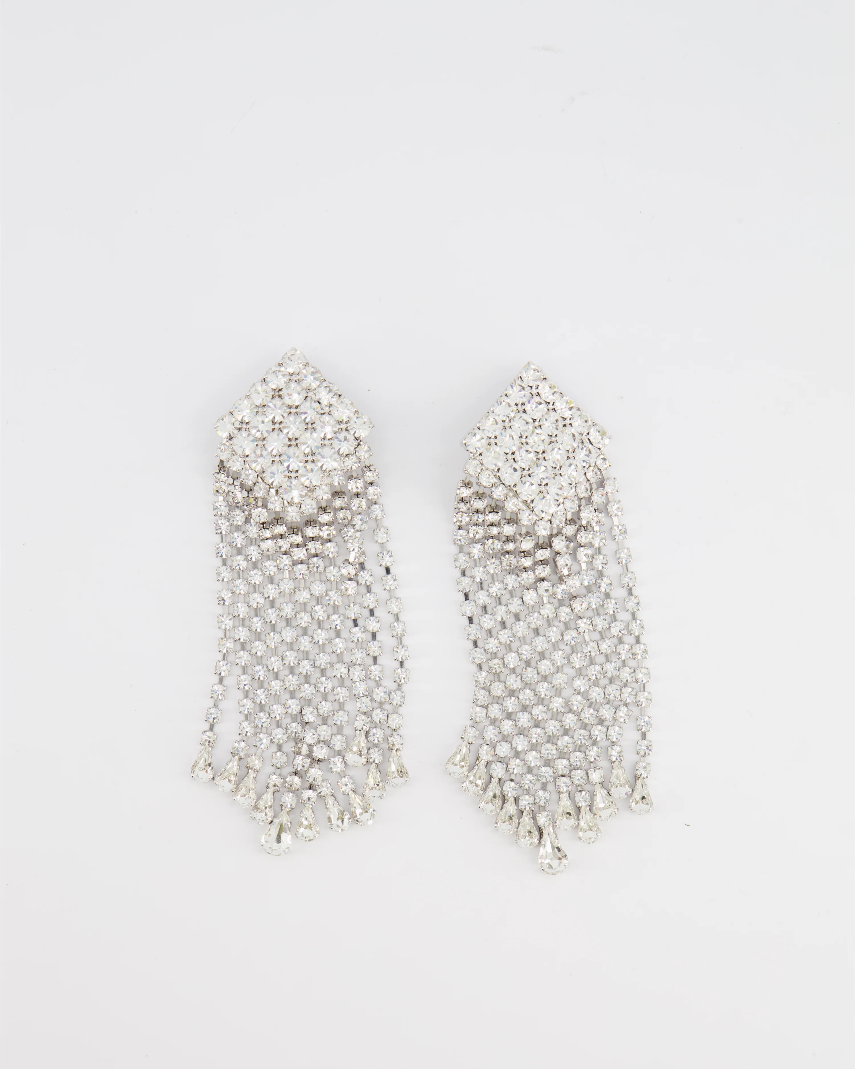 Alessandra Rich Silver Square Cascade Crystal Clip-On Earrings - Image 3