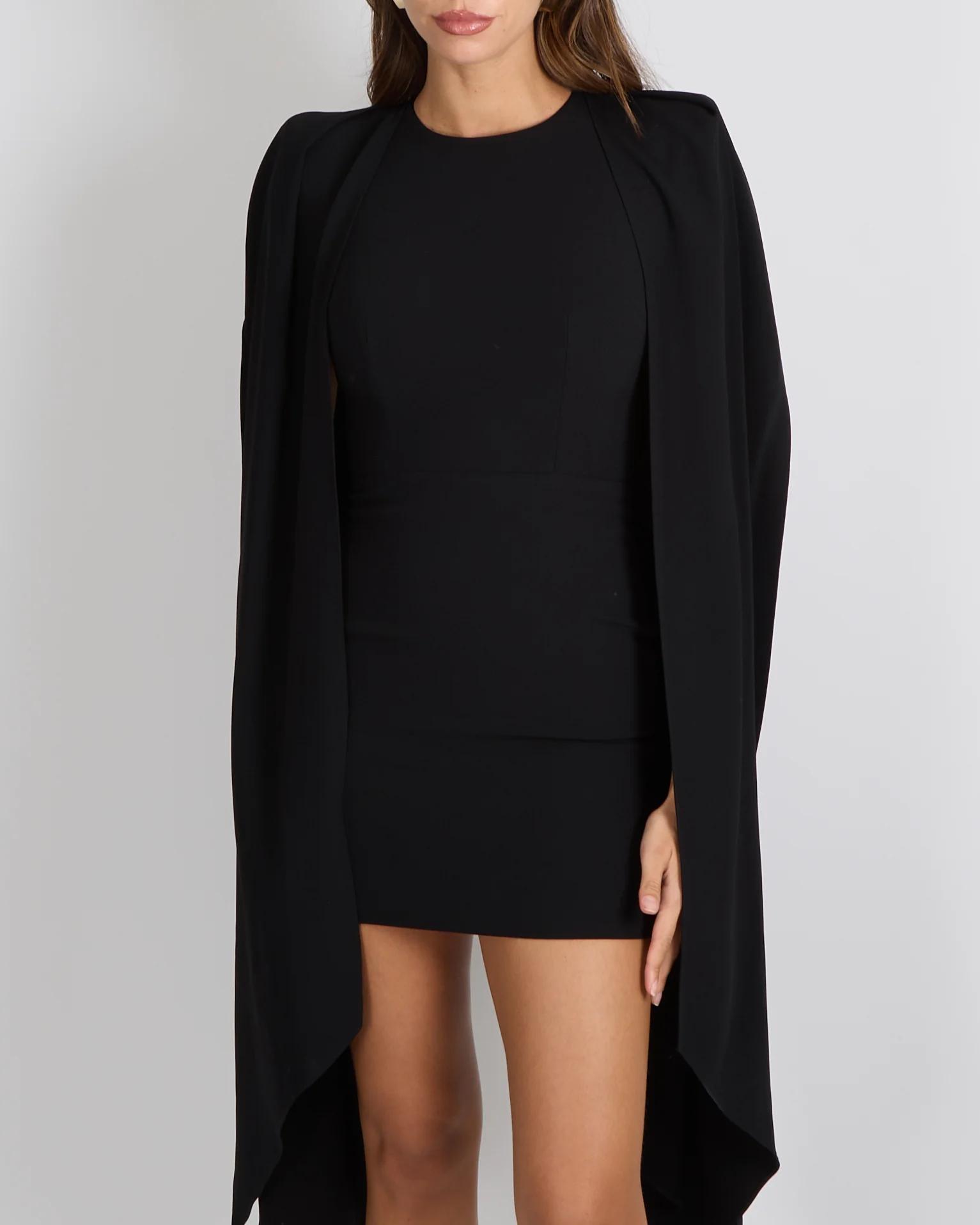 Alex Perry Black Mini Dress with Cape and Back Silver Zipper Detail Size UK 6 - Image 2