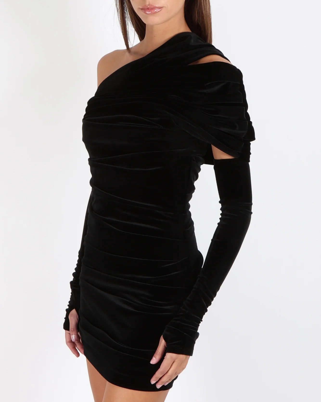 Alex Perry Black Velours Sleeveless Mini Dress with Matching Gloves Size UK 10 RRP £1,350