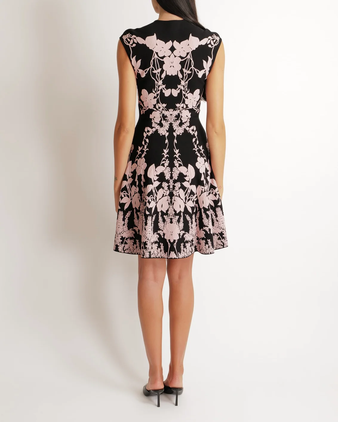 Alexander McQueen Black and Baby Pink Floral Embroidered Mini Sleeveless Dress Size IT 40 (UK 8) - Image 5