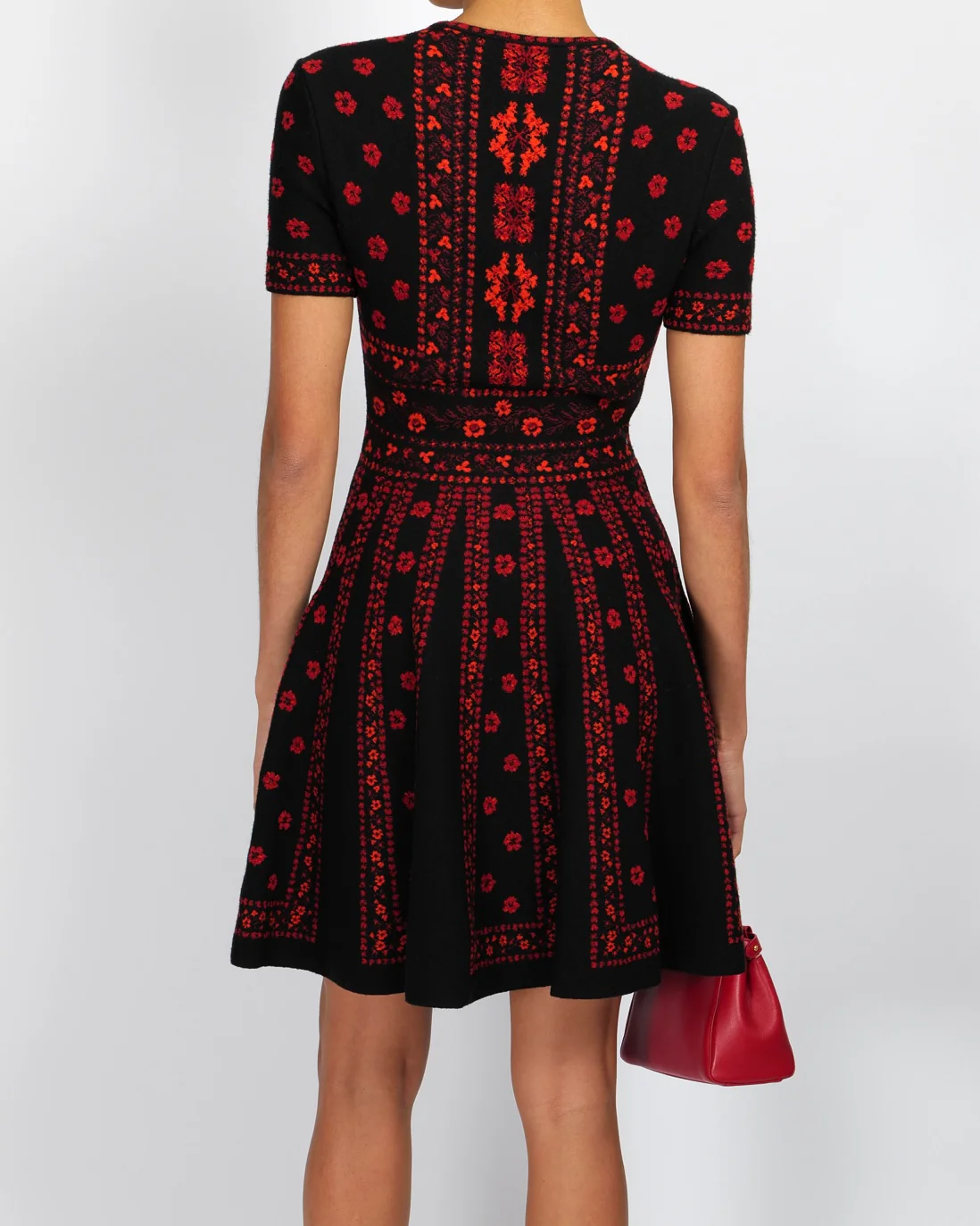 Alexander McQueen Black and Red Short-Sleeved Mini Dress with Flower Prints Size IT 42 (UK 10) - Image 4