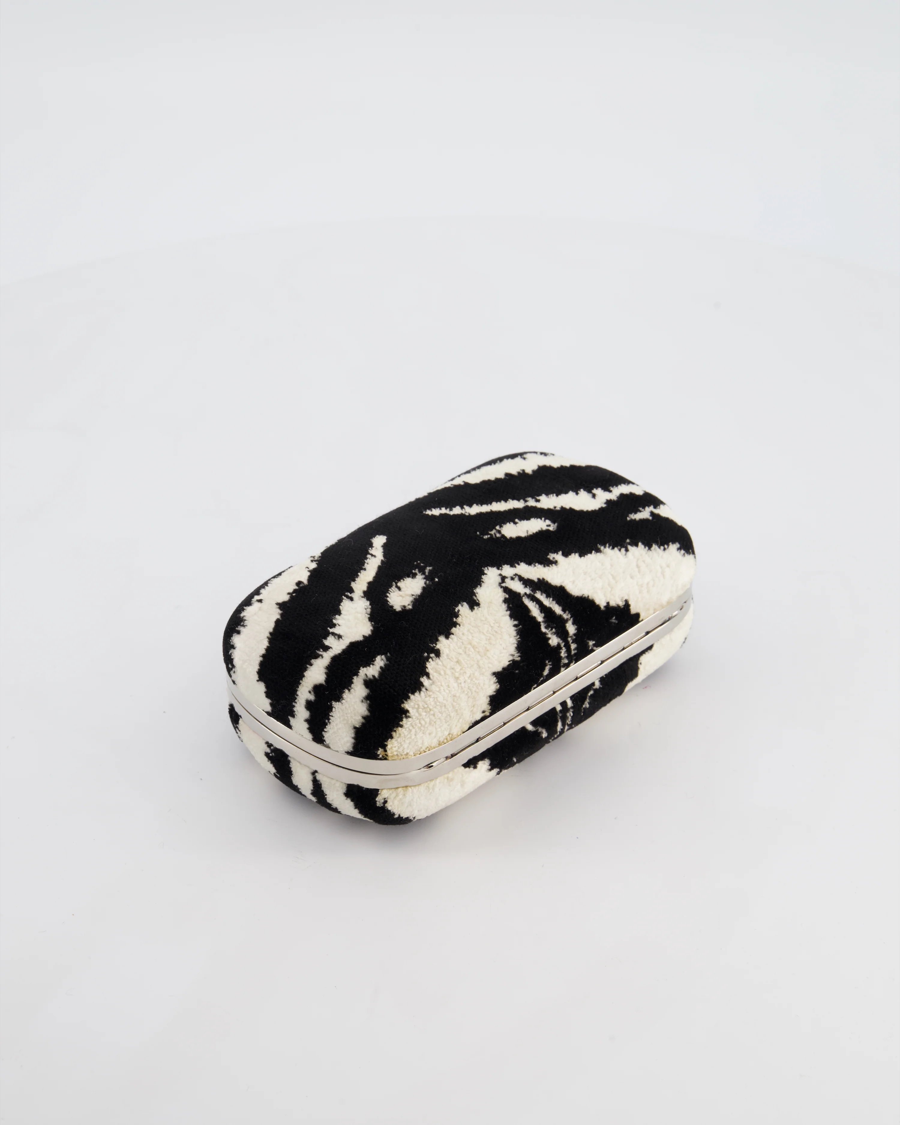 Alexander McQueen Black and White Zebra Print Skull Box Clutch Bag with Silver Hardware - Image 15
