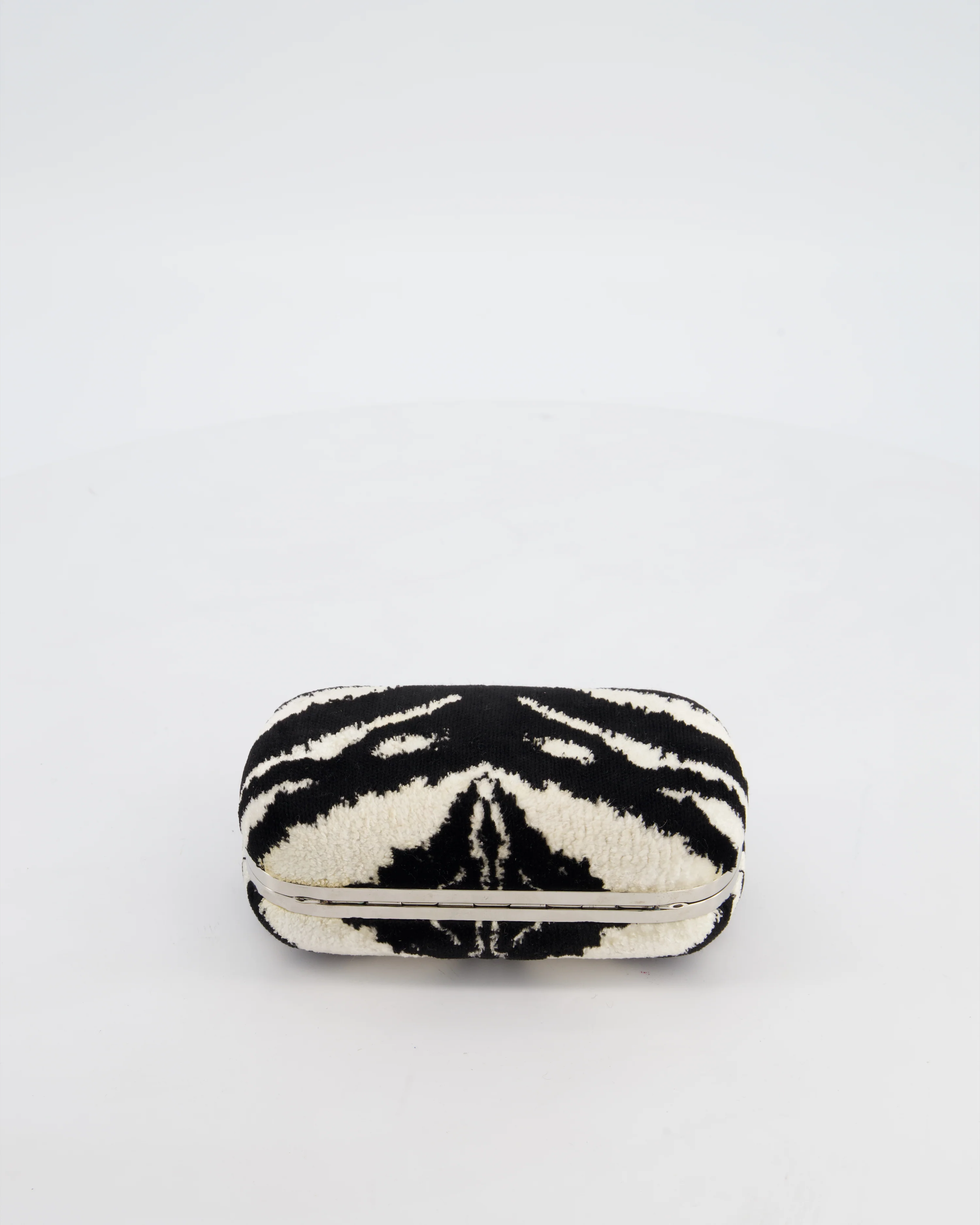 Alexander McQueen Black and White Zebra Print Skull Box Clutch Bag with Silver Hardware - Image 16