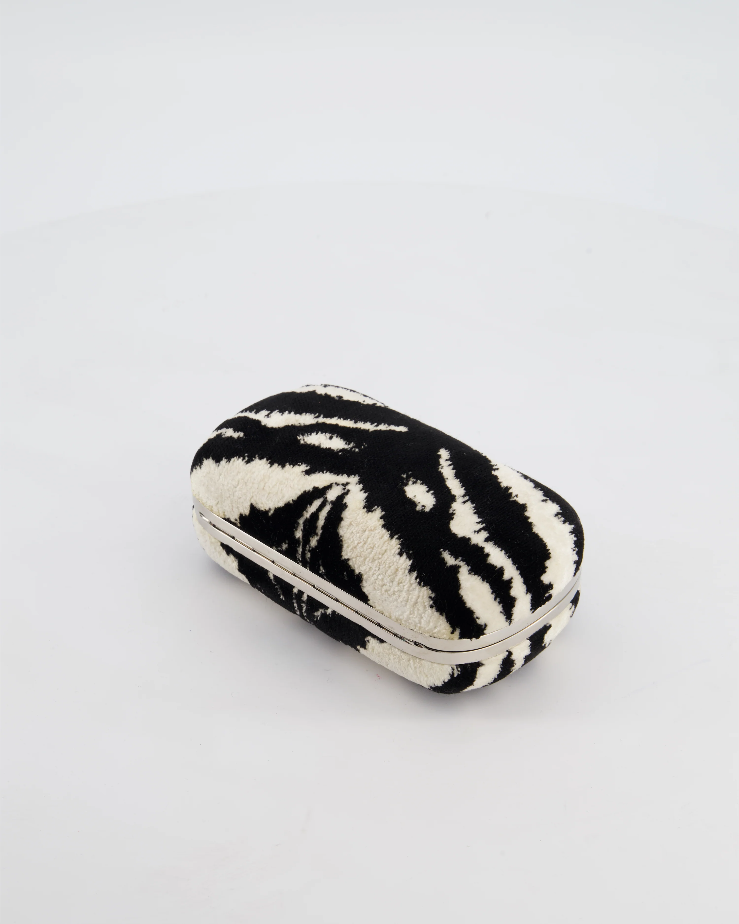 Alexander McQueen Black and White Zebra Print Skull Box Clutch Bag with Silver Hardware - Image 17