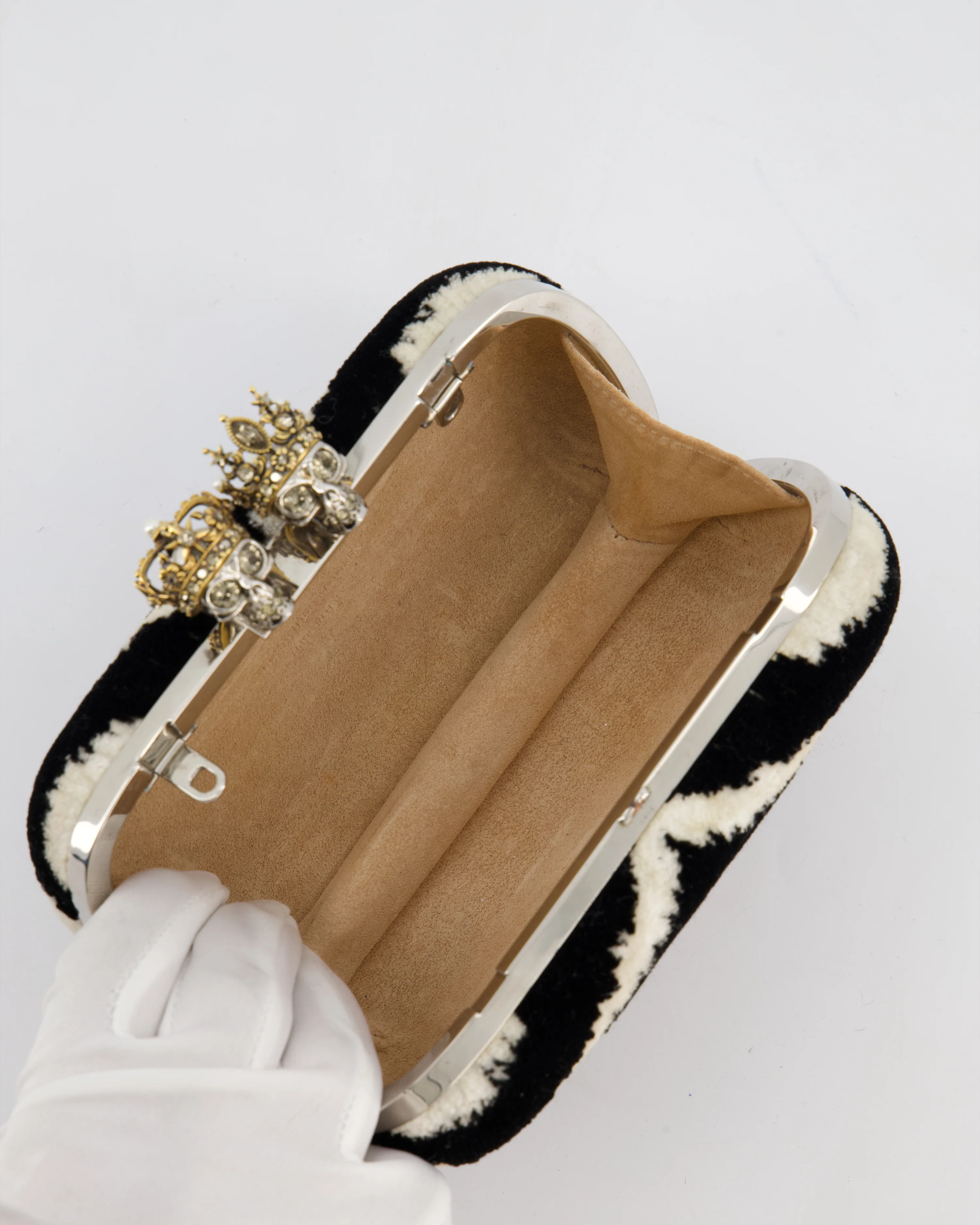 Alexander McQueen Black and White Zebra Print Skull Box Clutch Bag with Silver Hardware - Image 18