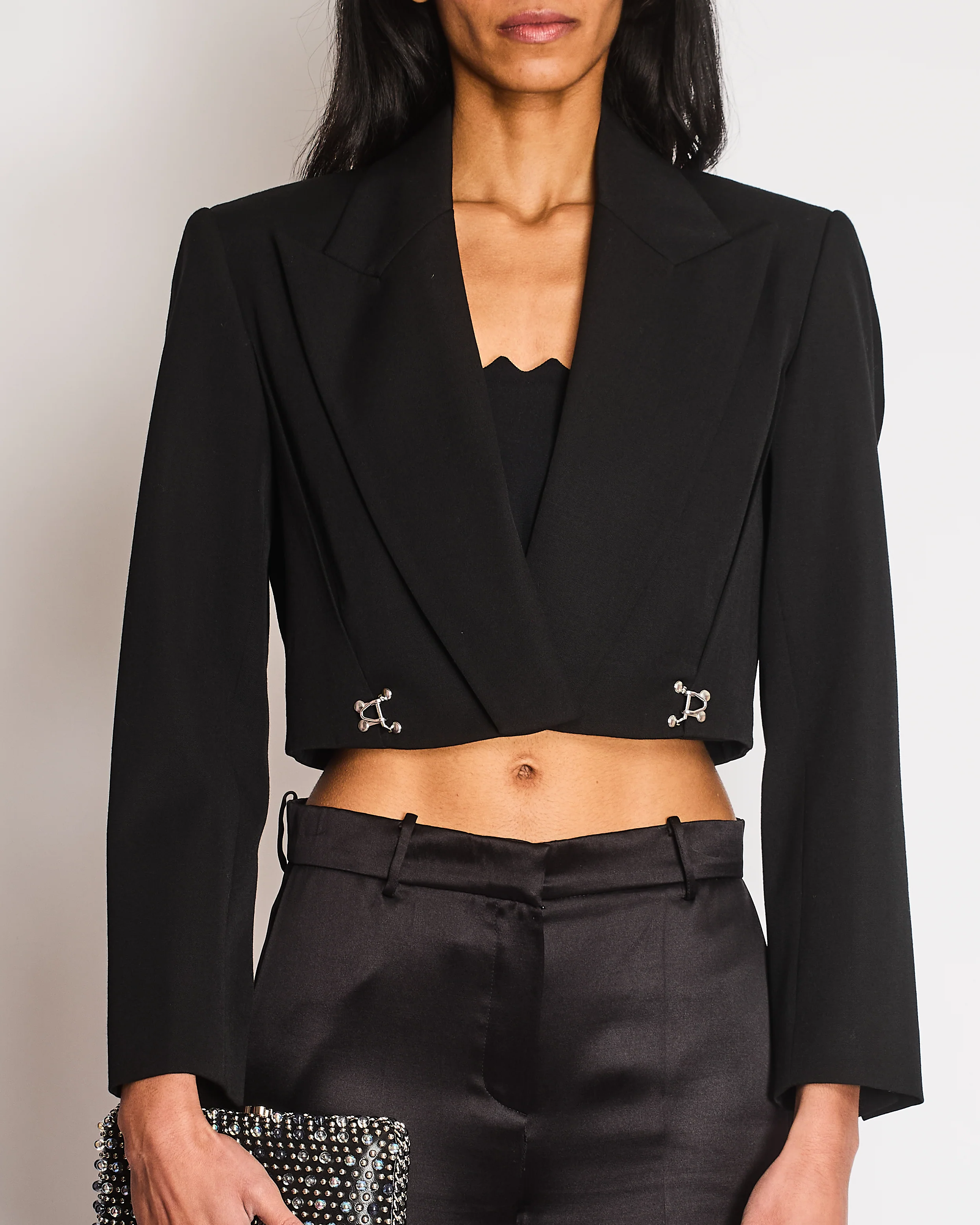 Alexander McQueen Black Cropped Blazer with Silver Hook Details Size IT 40 (UK 8) - Image 2
