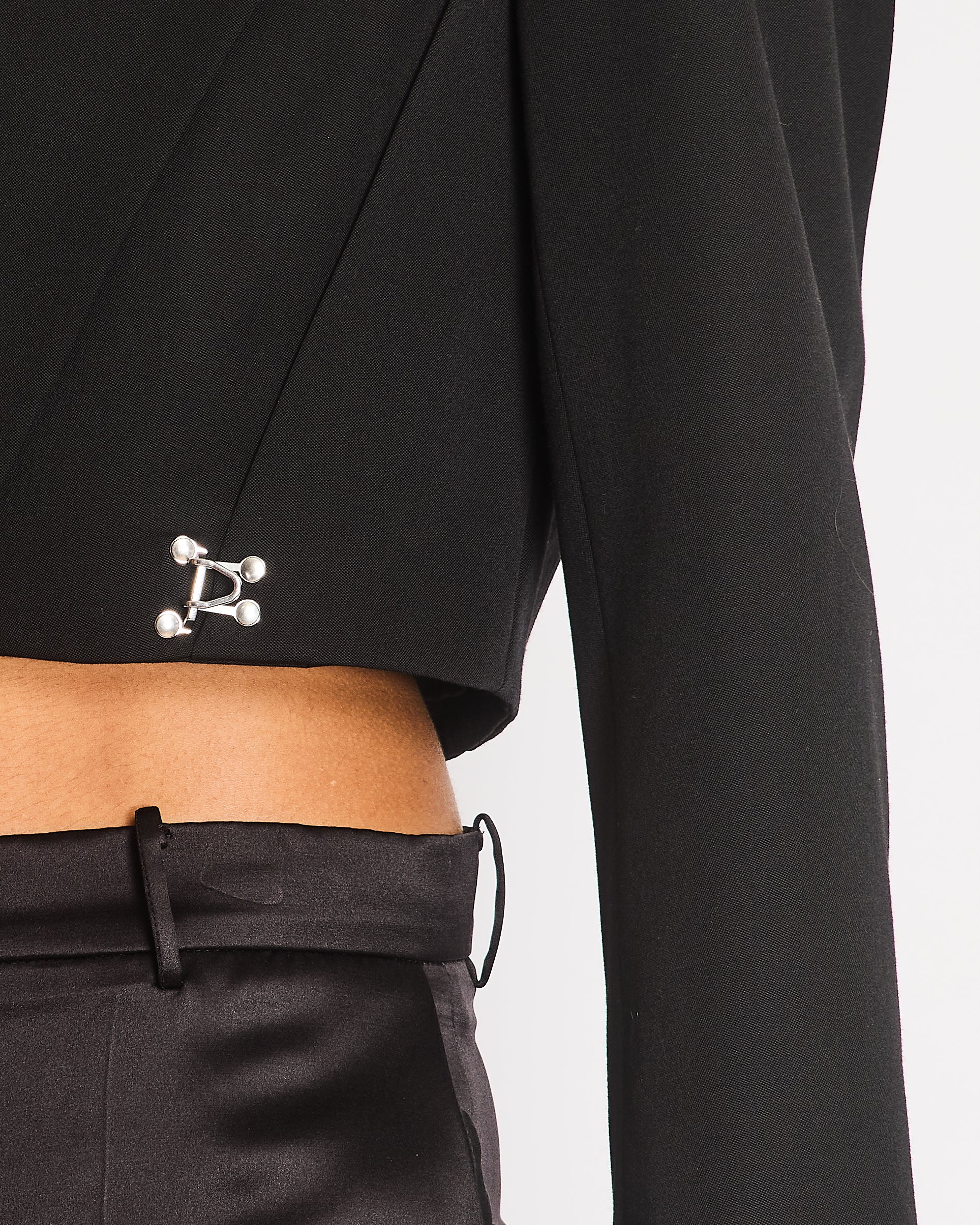 Alexander McQueen Black Cropped Blazer with Silver Hook Details Size IT 40 (UK 8) - Image 3