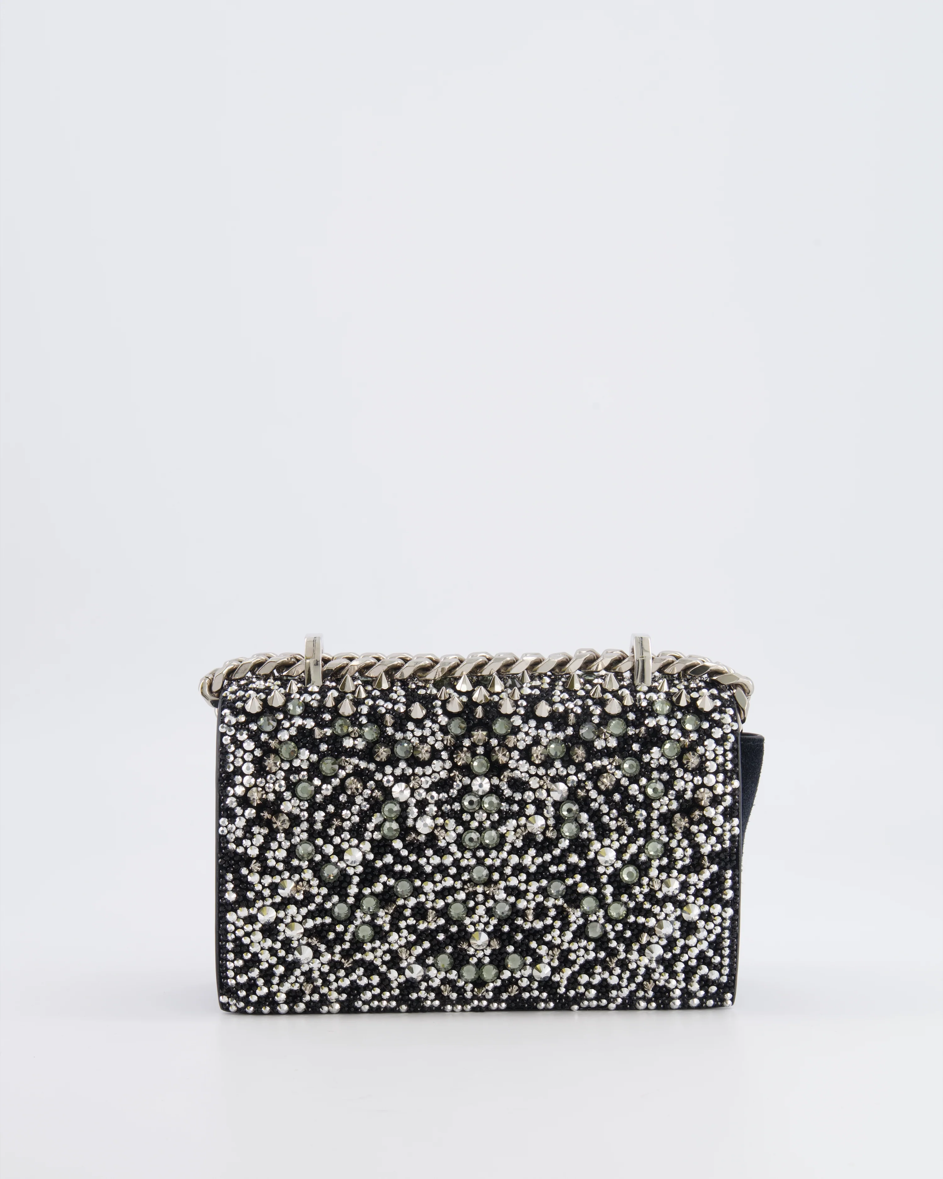 Alexander Mcqueen Black Crystal Embelished Suede Shoulder Bag with Skull and Spike Details - Image 10