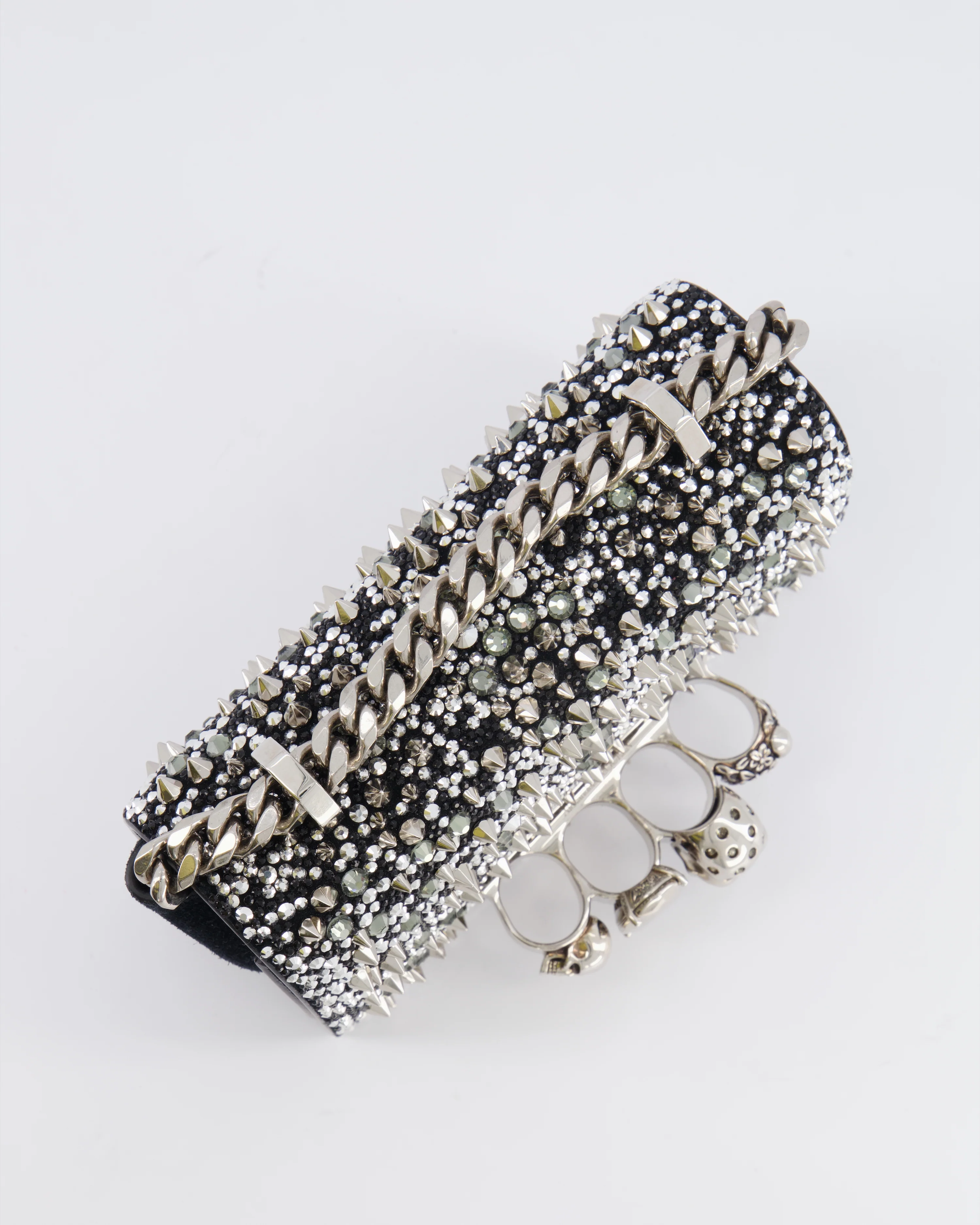 Alexander Mcqueen Black Crystal Embelished Suede Shoulder Bag with Skull and Spike Details - Image 16