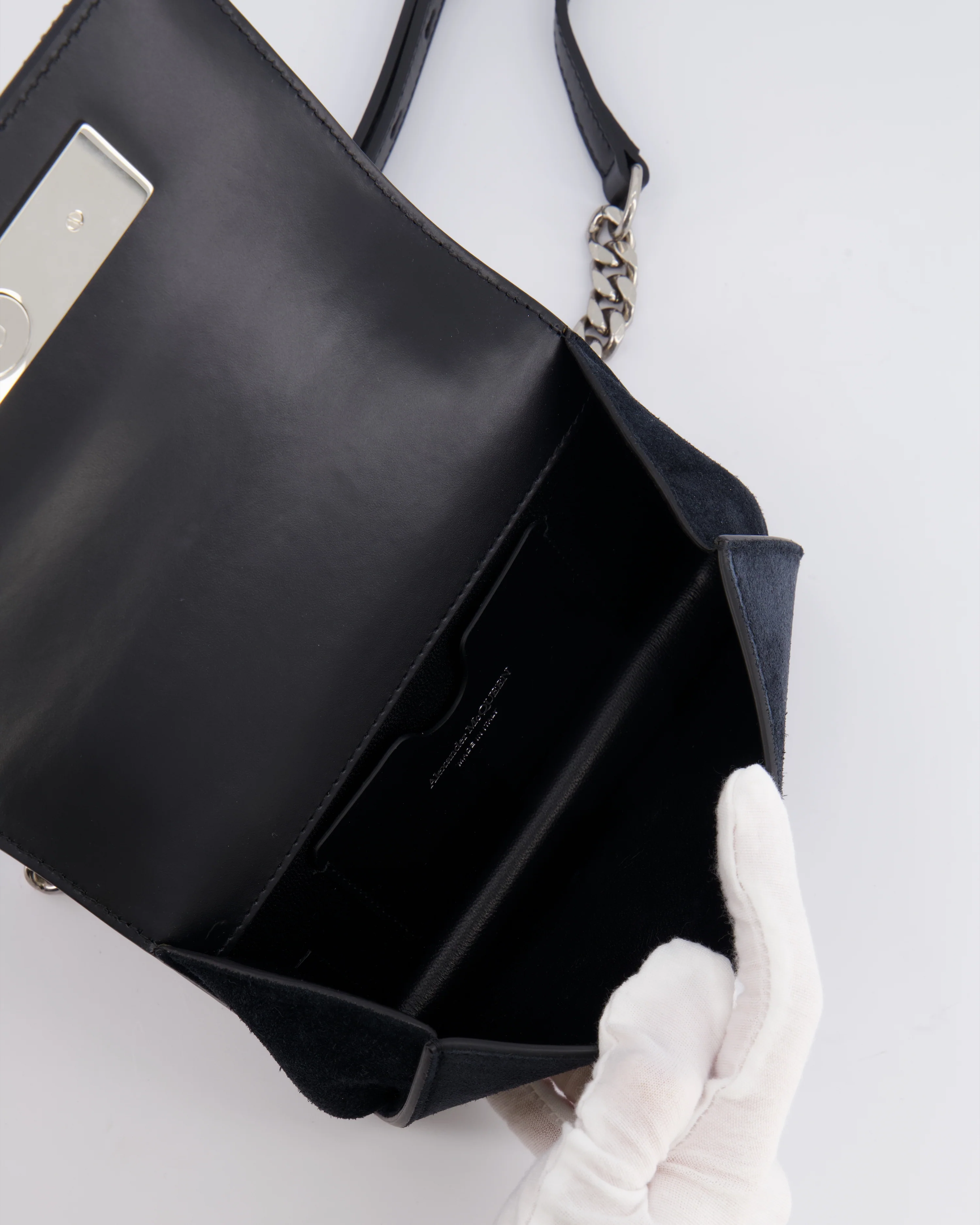 Alexander Mcqueen Black Crystal Embelished Suede Shoulder Bag with Skull and Spike Details - Image 17