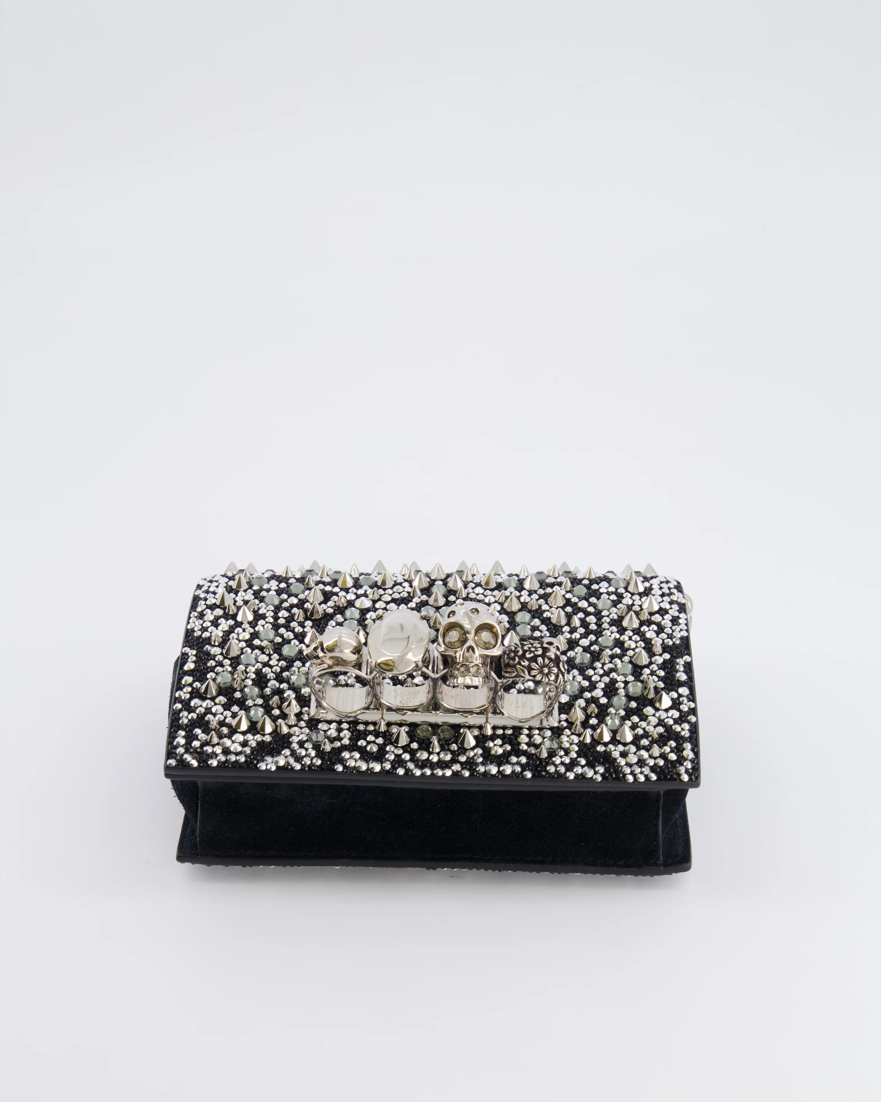 Alexander Mcqueen Black Crystal Embelished Suede Shoulder Bag with Skull and Spike Details - Image 18
