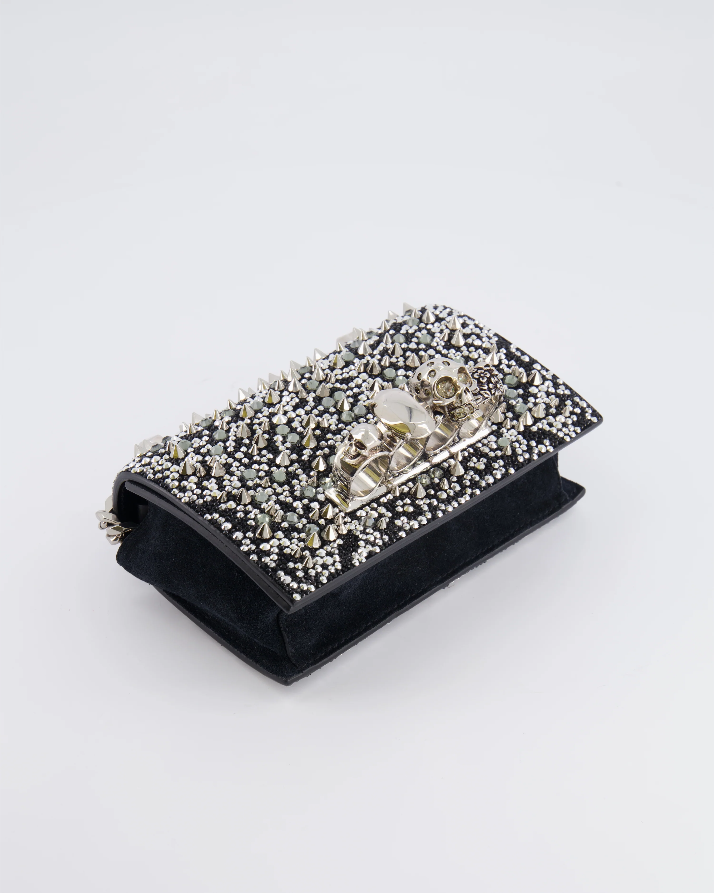 Alexander Mcqueen Black Crystal Embelished Suede Shoulder Bag with Skull and Spike Details - Image 19