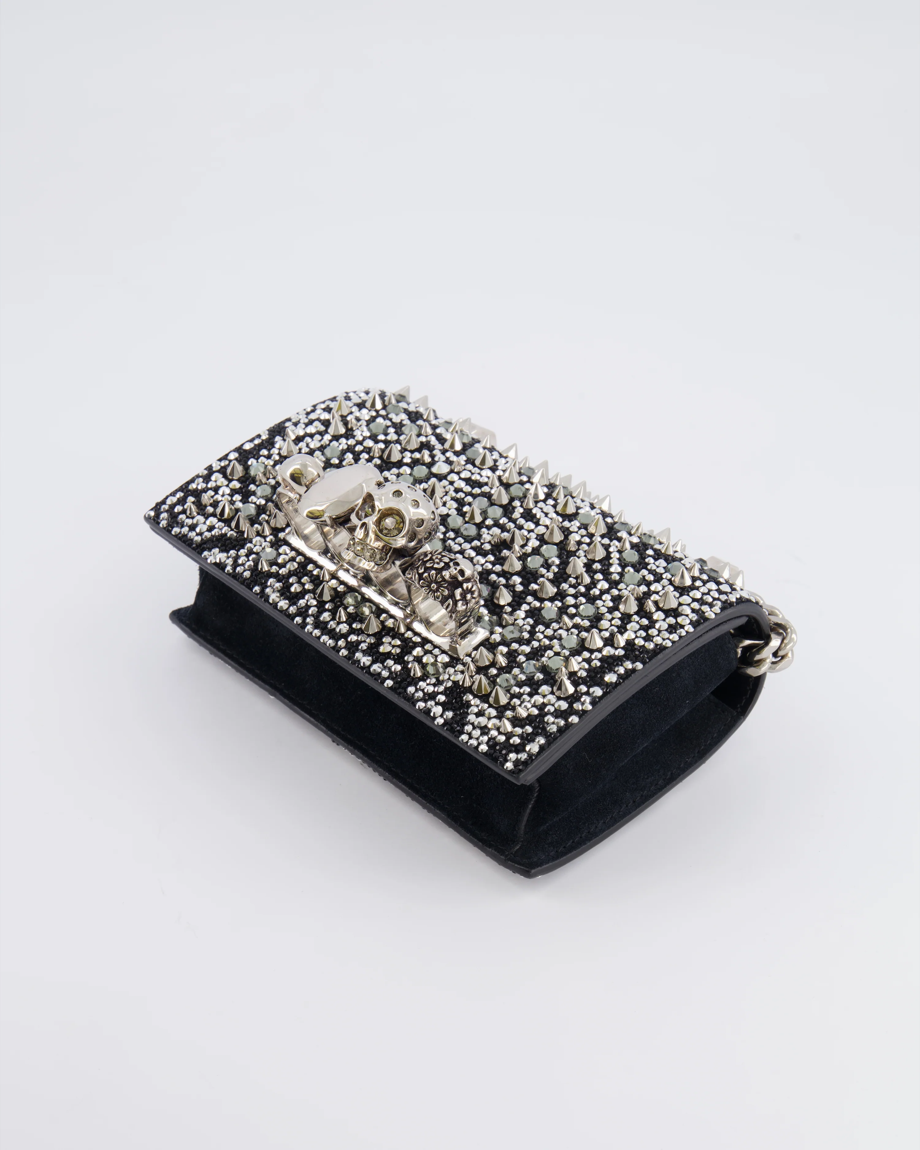 Alexander Mcqueen Black Crystal Embelished Suede Shoulder Bag with Skull and Spike Details - Image 20