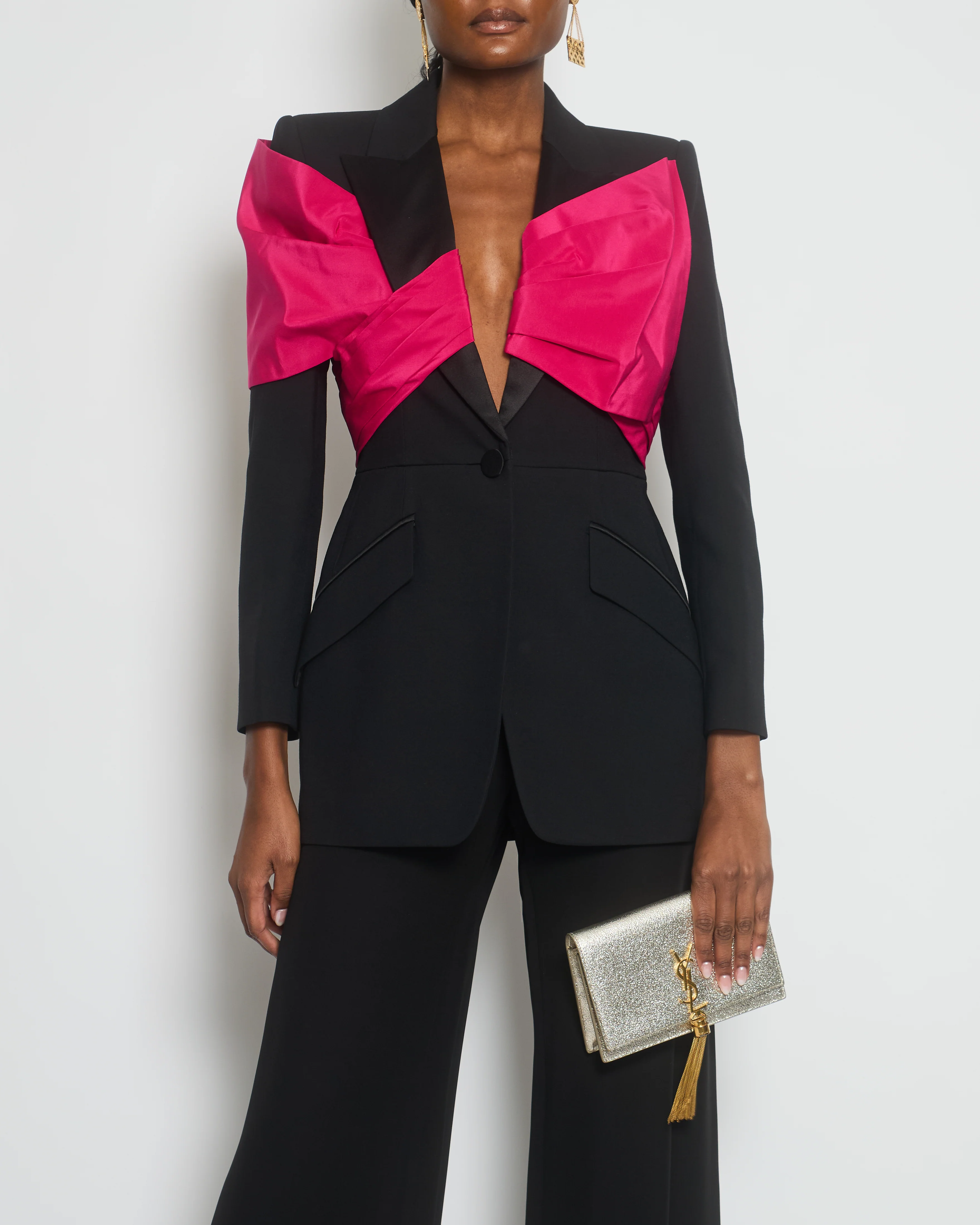 Alexander McQueen Black Single-Breasted Blazer with Bow Pleated Detail Size IT 42 (UK 10) - Image 2