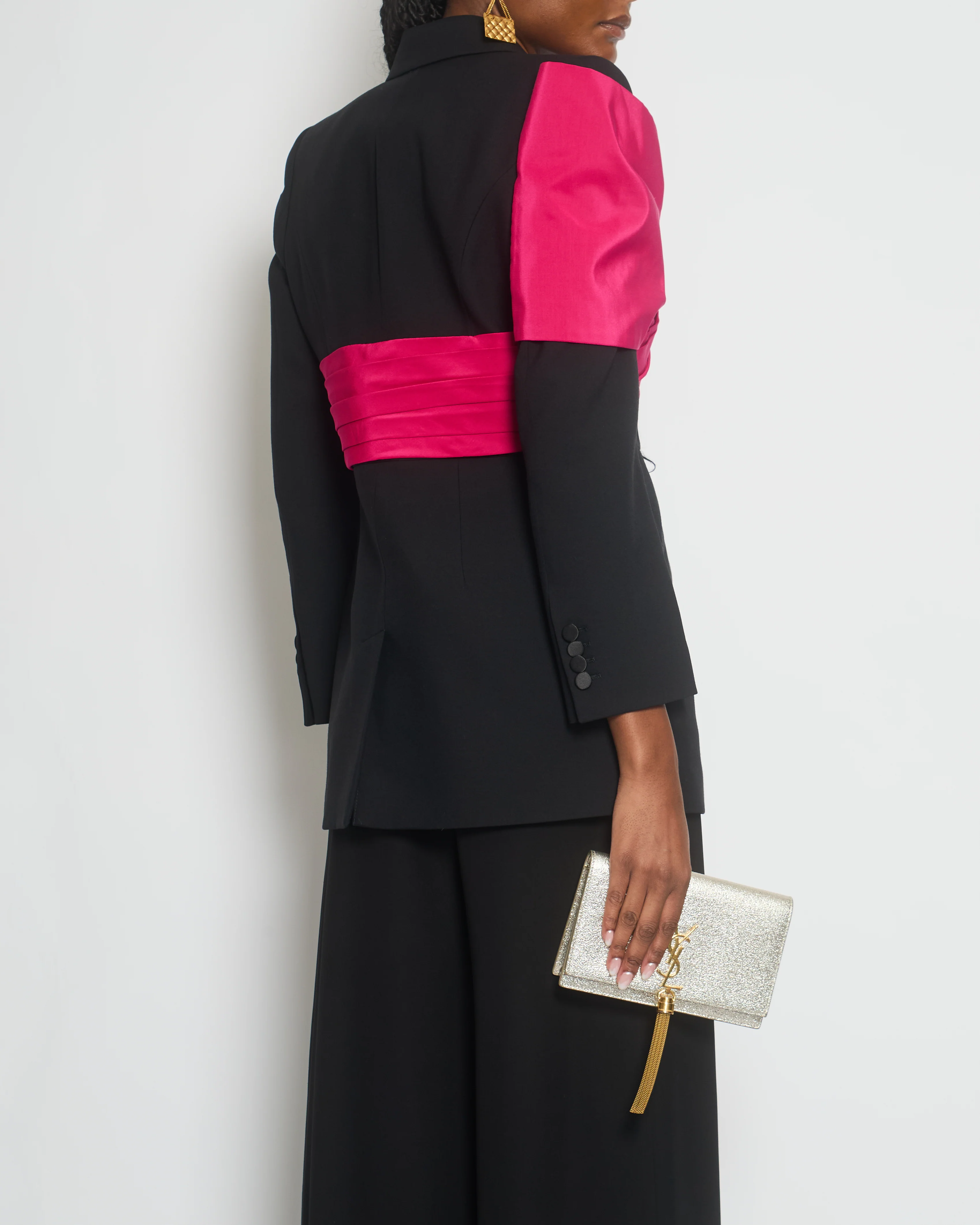 Alexander McQueen Black Single-Breasted Blazer with Bow Pleated Detail Size IT 42 (UK 10) - Image 3