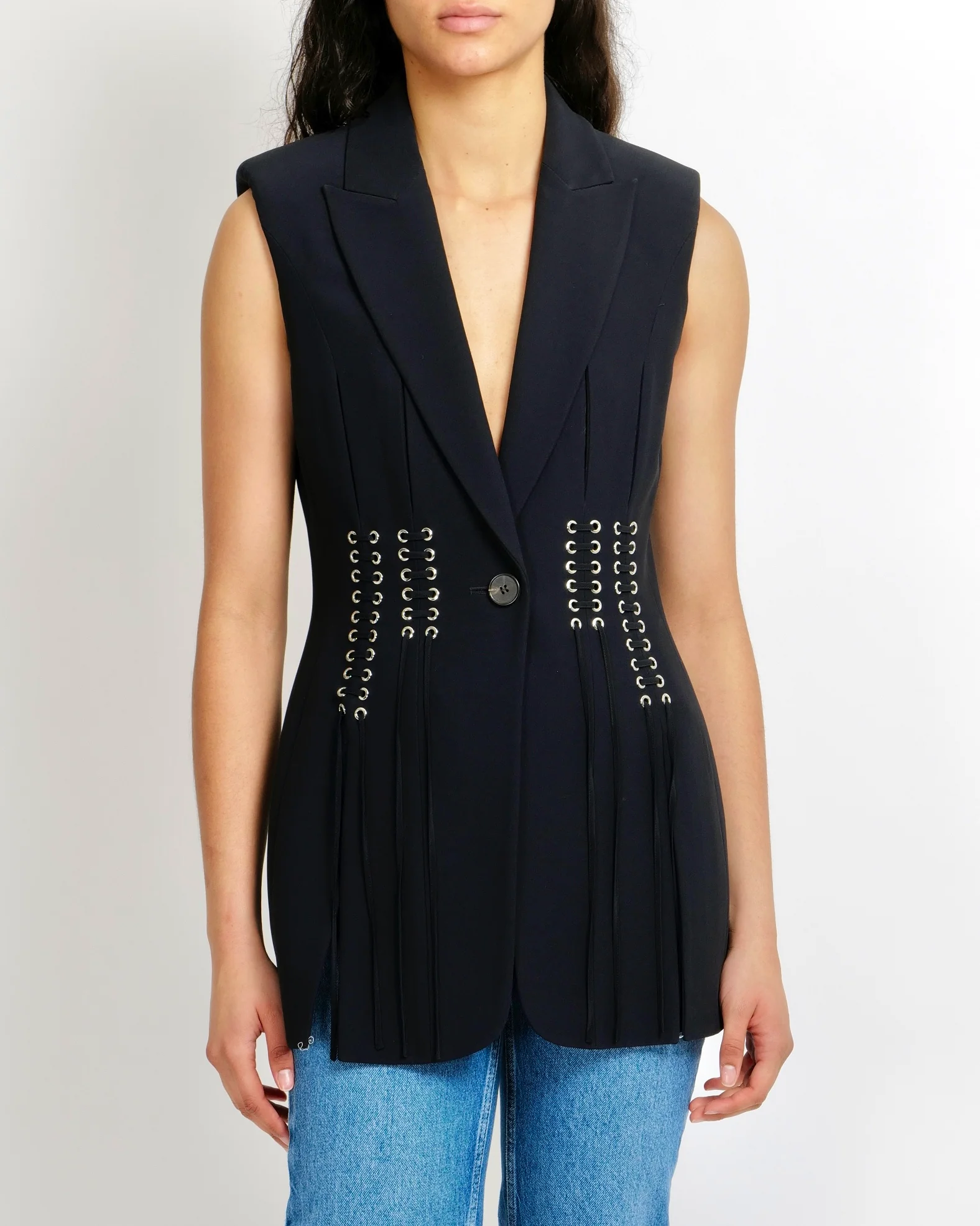 Alexander Mcqueen Black Sleeveless Blazer-Style Jacket with Laced Front Details Size IT 42 (UK 10) RRP £2,690