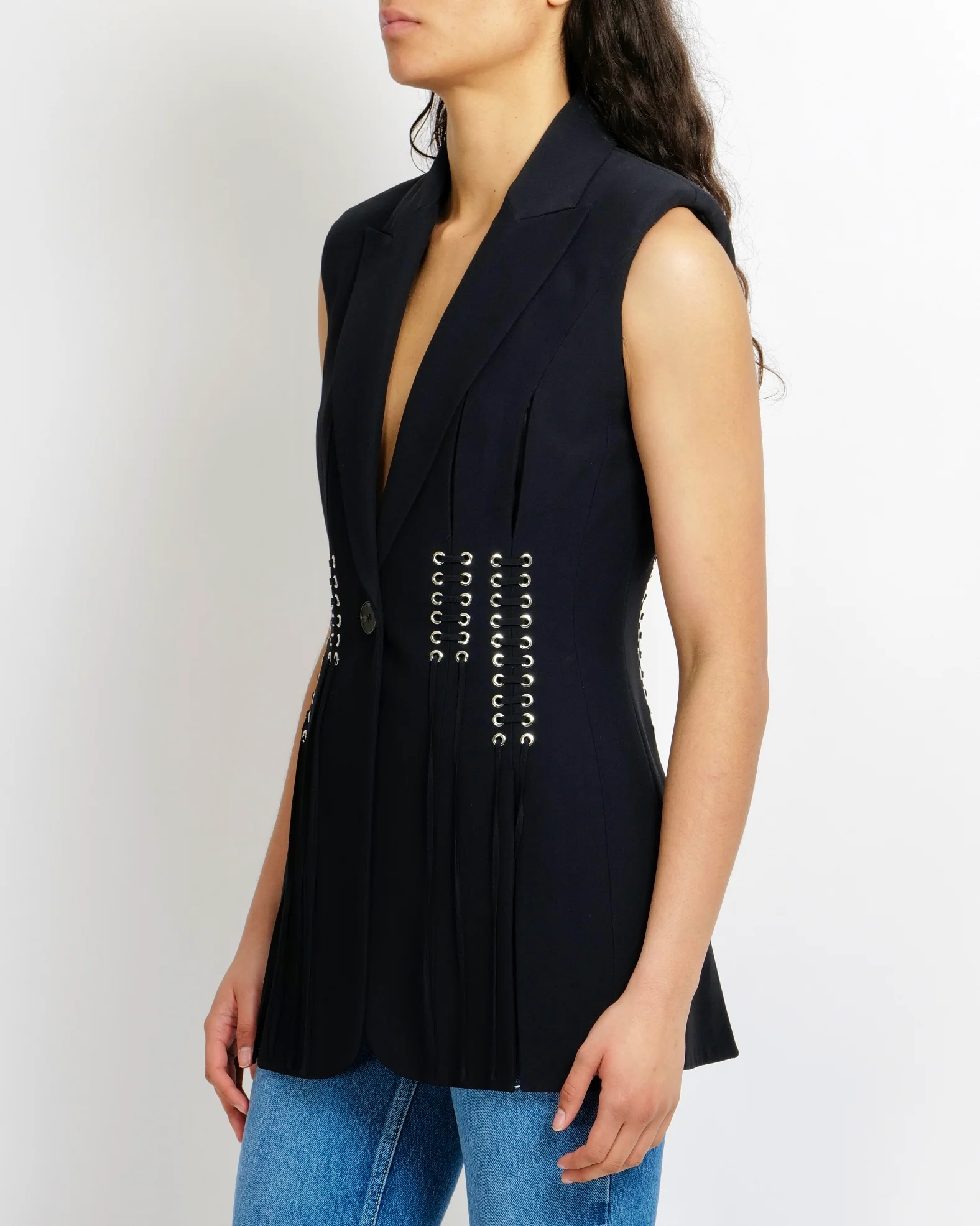 Alexander Mcqueen Black Sleeveless Blazer-Style Jacket with Laced Front Details Size IT 42 (UK 10) RRP £2,690 - Image 2