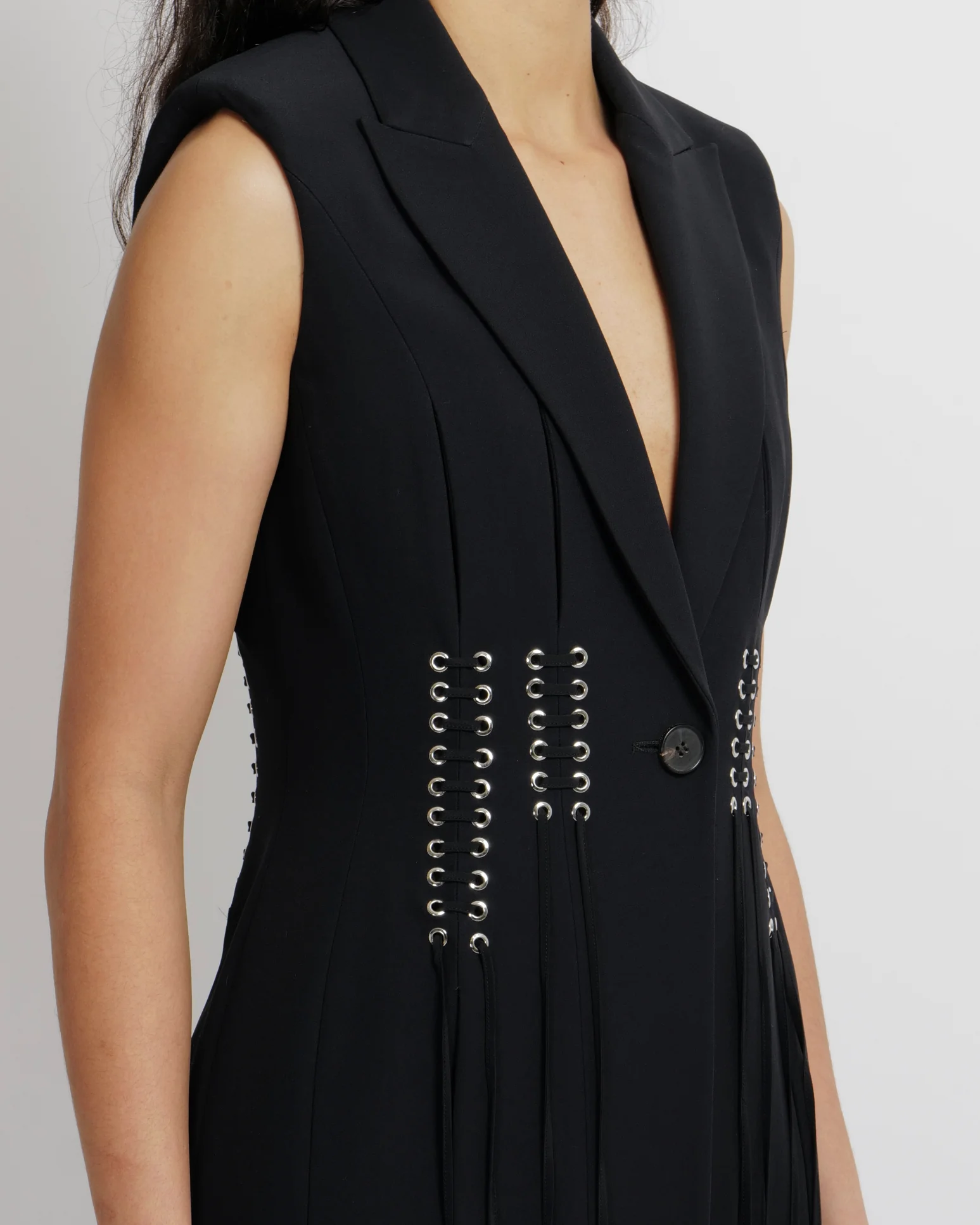 Alexander Mcqueen Black Sleeveless Blazer-Style Jacket with Laced Front Details Size IT 42 (UK 10) RRP £2,690 - Image 3