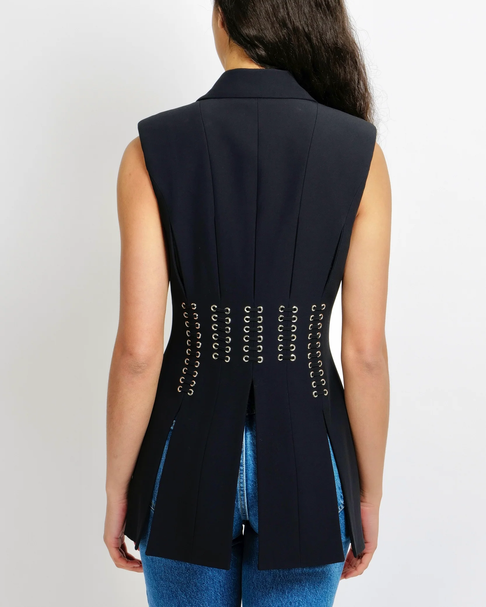 Alexander Mcqueen Black Sleeveless Blazer-Style Jacket with Laced Front Details Size IT 42 (UK 10) RRP £2,690 - Image 4