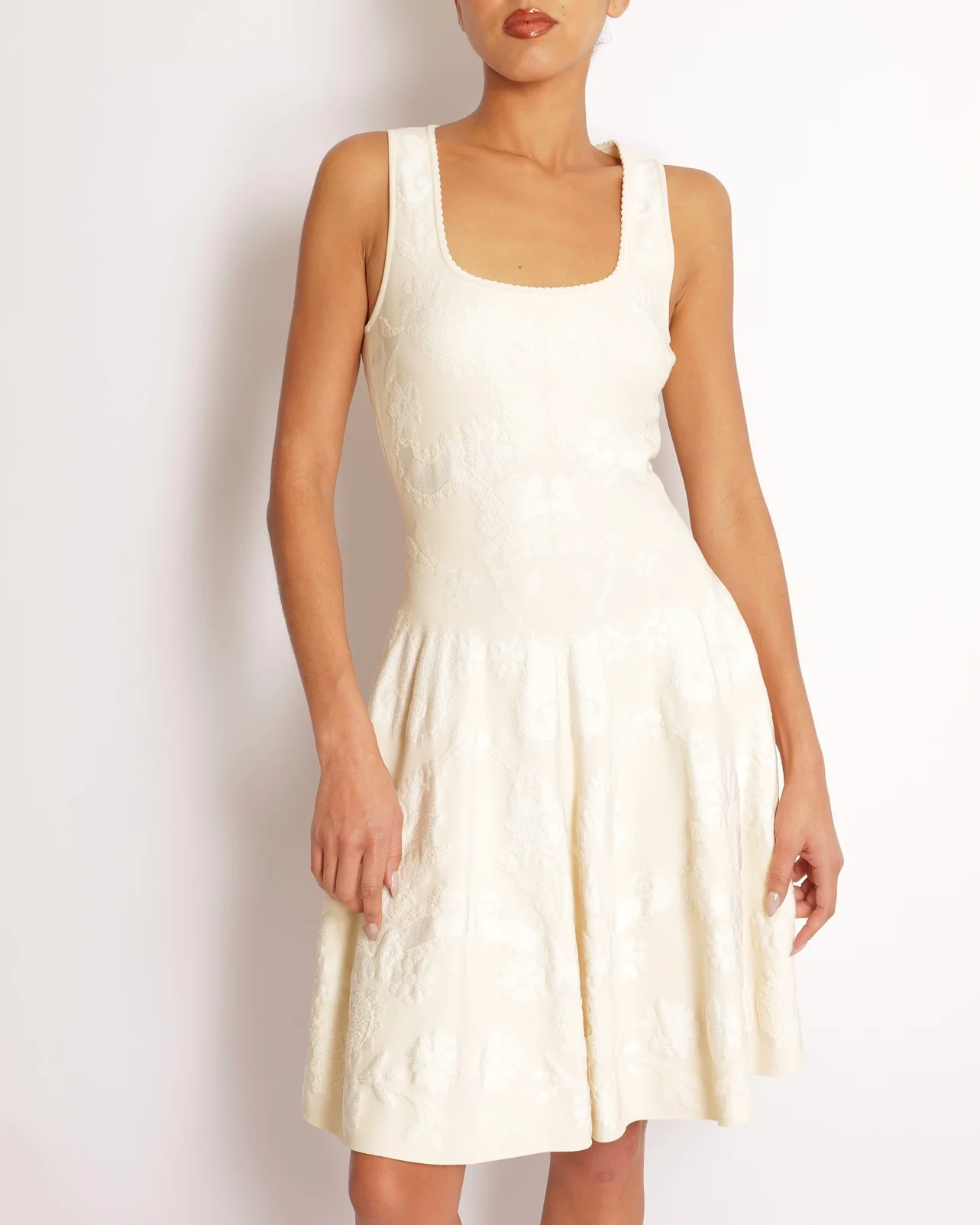 Alexander McQueen Cream Floral Embroidered Sleeveless Mini Dress Size S (UK 8) - Image 4