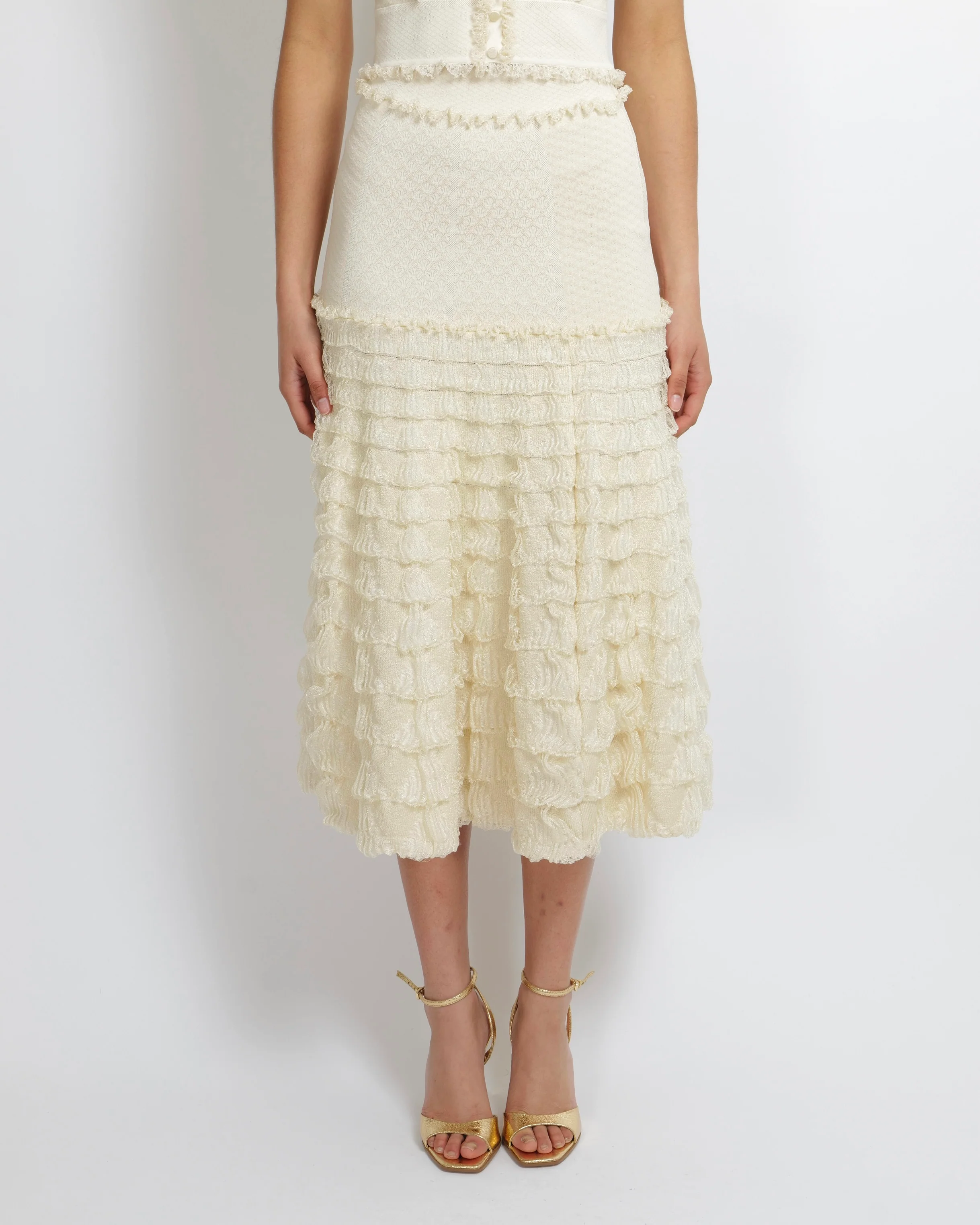 Alexander McQueen Cream Midi Skirt with Tiered Ruffles Size S (UK 8) - Image 2