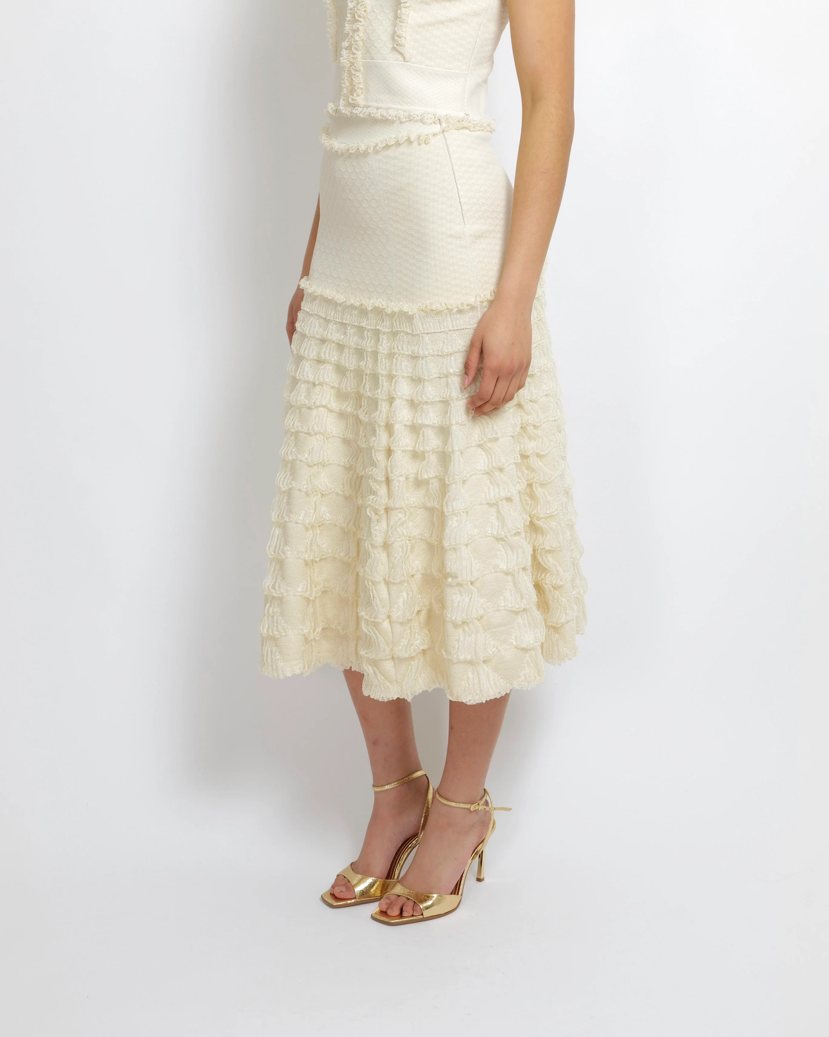 Alexander McQueen Cream Midi Skirt with Tiered Ruffles Size S (UK 8) - Image 3