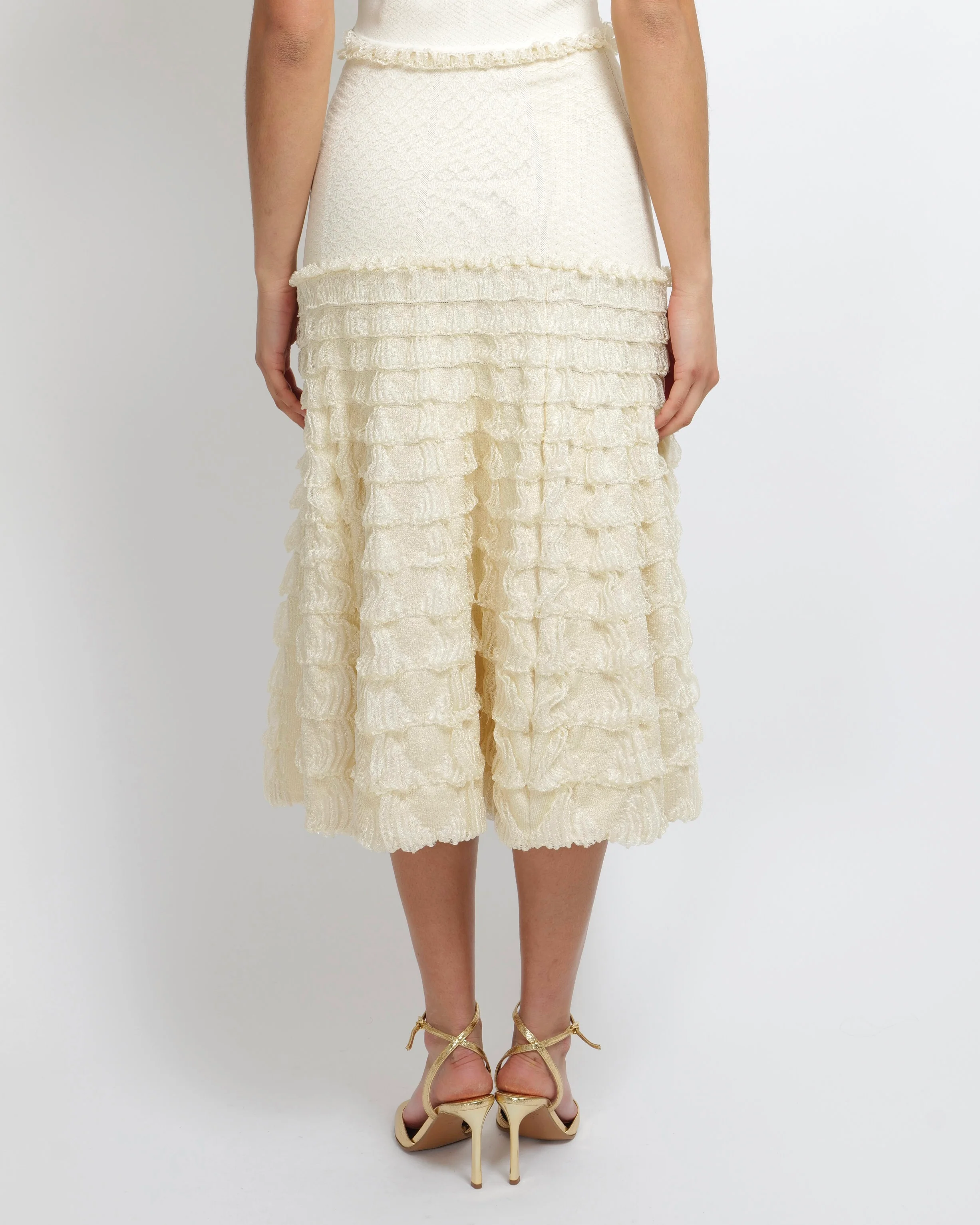 Alexander McQueen Cream Midi Skirt with Tiered Ruffles Size S (UK 8) - Image 4