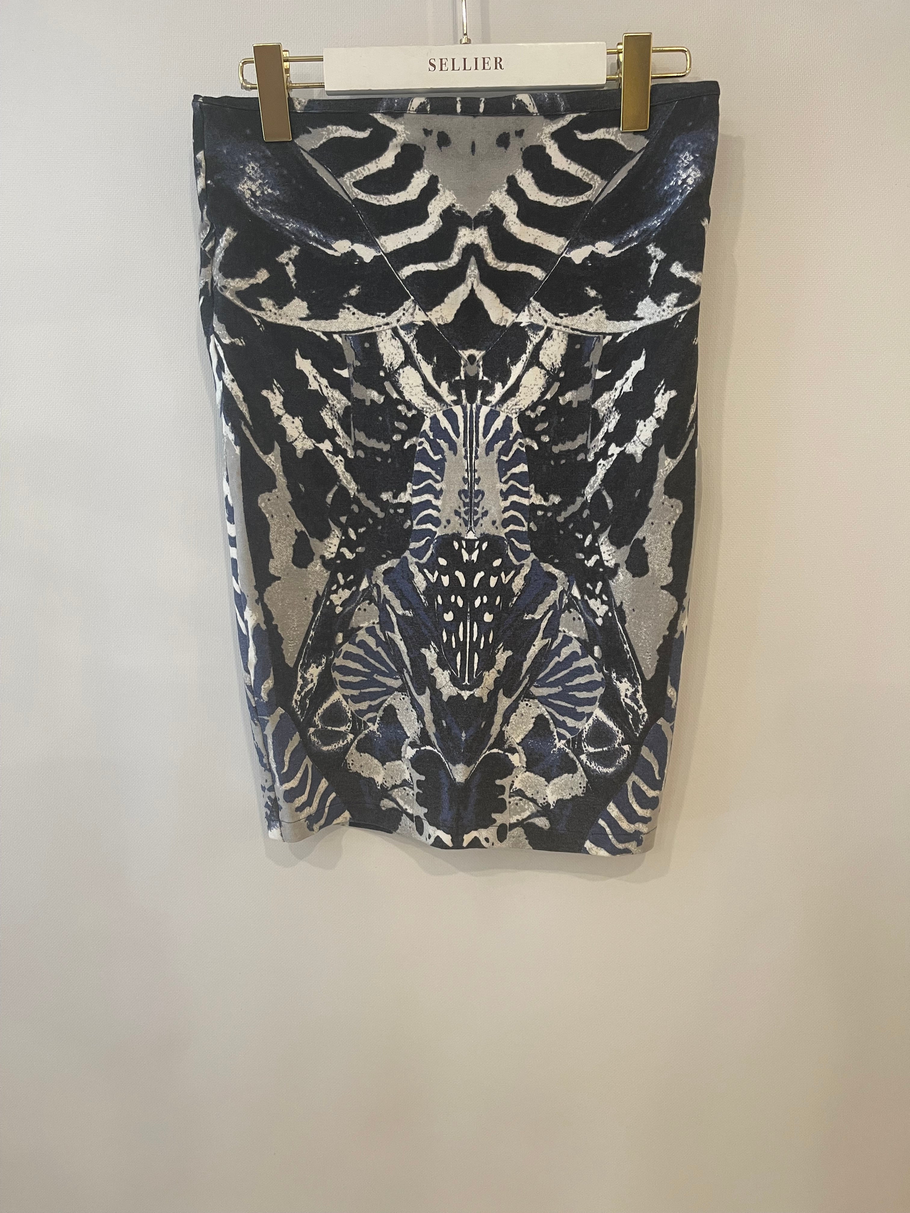 Alexander Mcqueen Navy Graphic Printed Tube Skirt Size M (UK 10) - Image 4